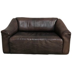 Midcentury Swiss De Sede Ds-47 Two-Seat in Chocolat Neck Leather, 1970s