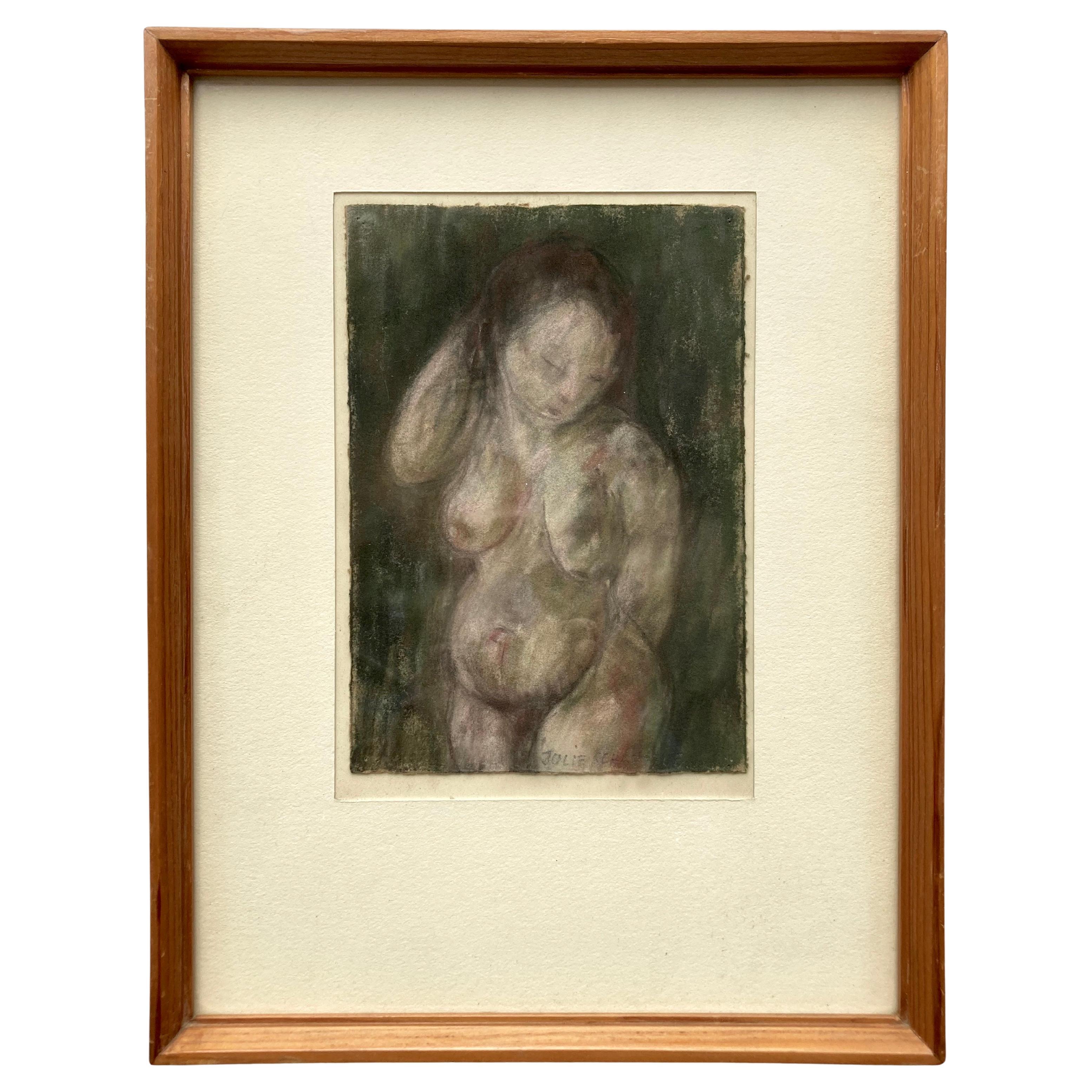 Mid-Century Swiss Framed Pastel Drawing of Nude by Julie Schätzle