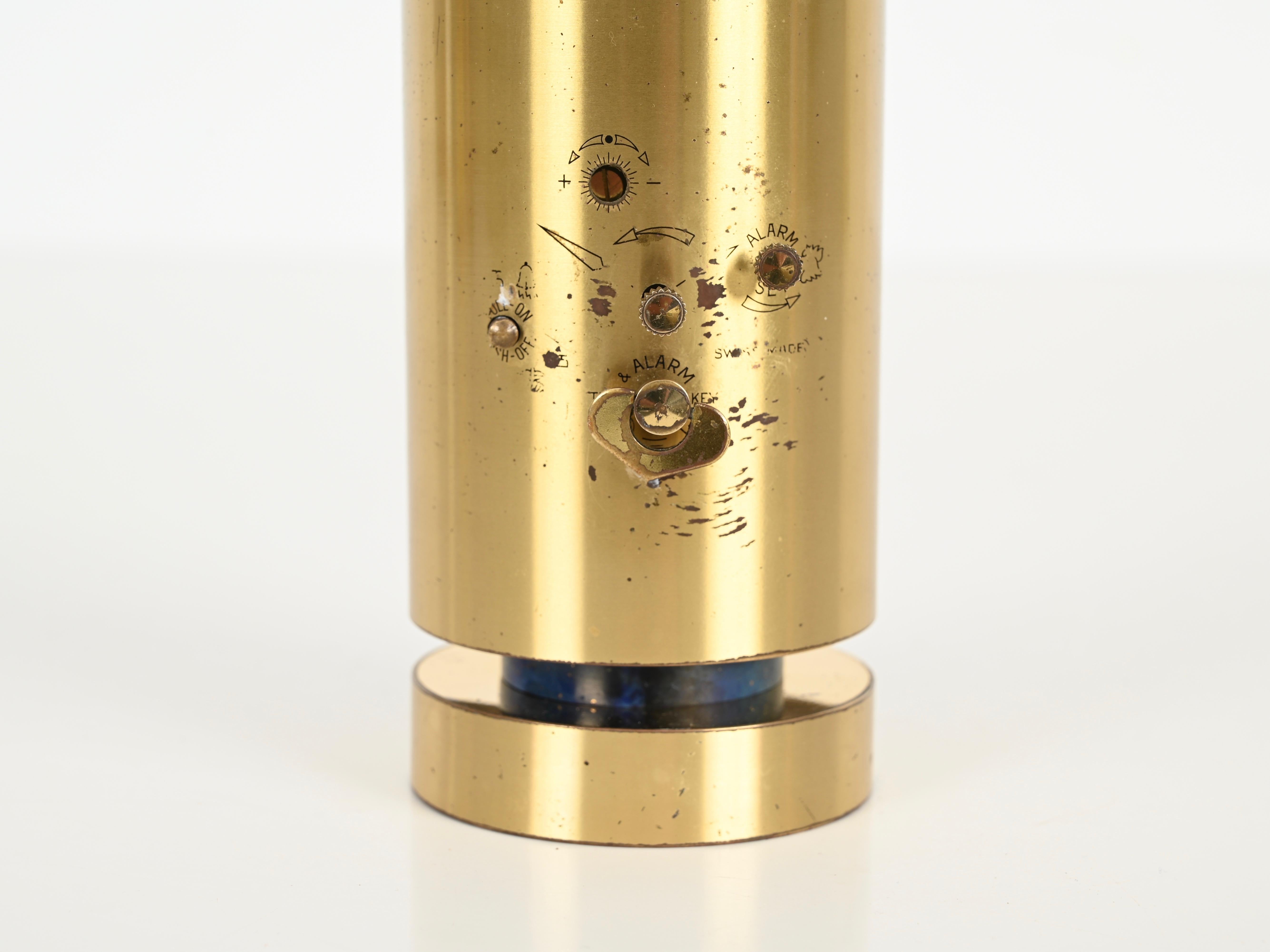 Mid-Century Swiss Gilt Brass & Lapis Lazuli Swiza 8 Day Alarm Clock, 1960s For Sale 3