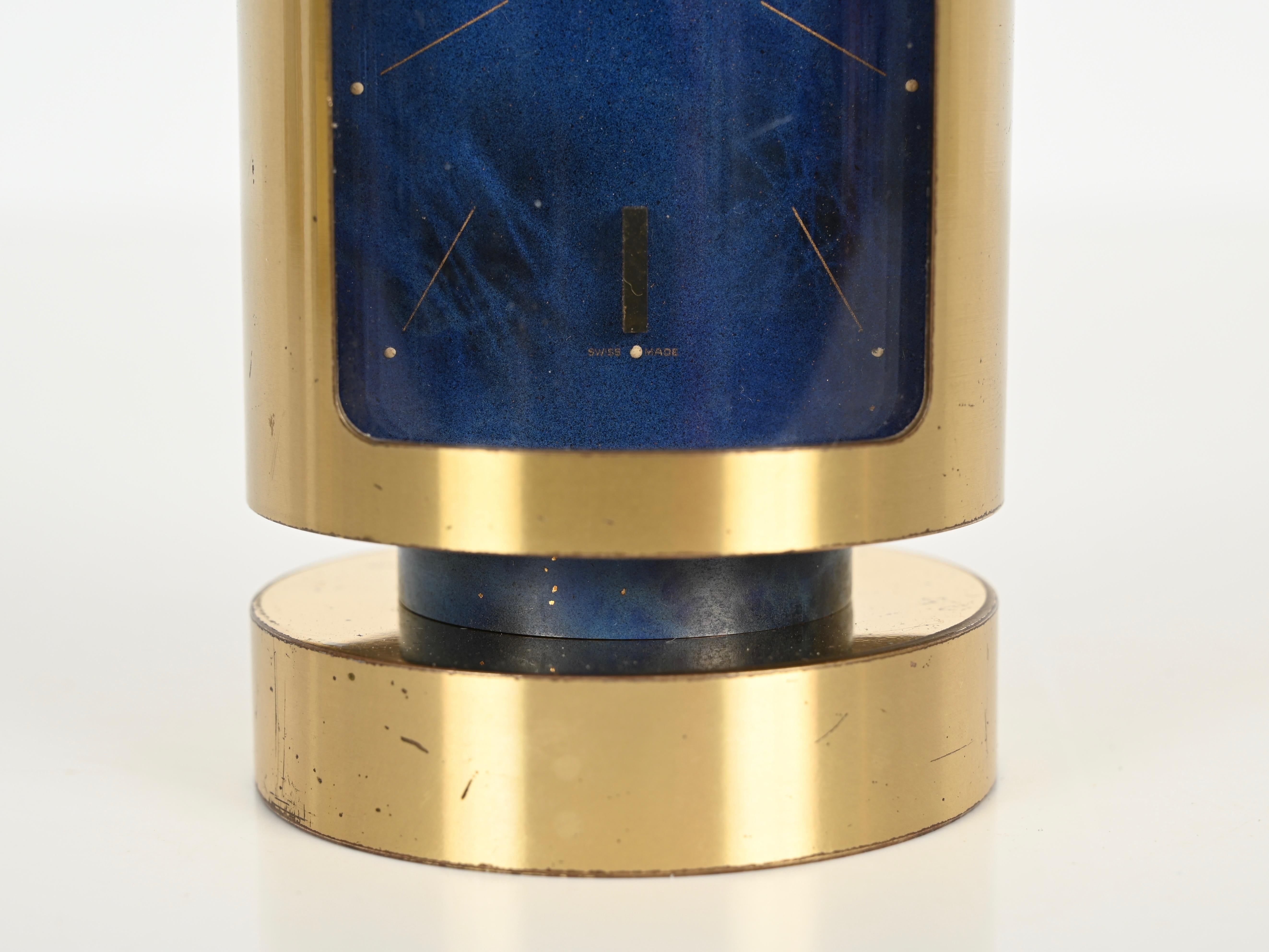Mid-Century Swiss Gilt Brass & Lapis Lazuli Swiza 8 Day Alarm Clock, 1960s For Sale 7