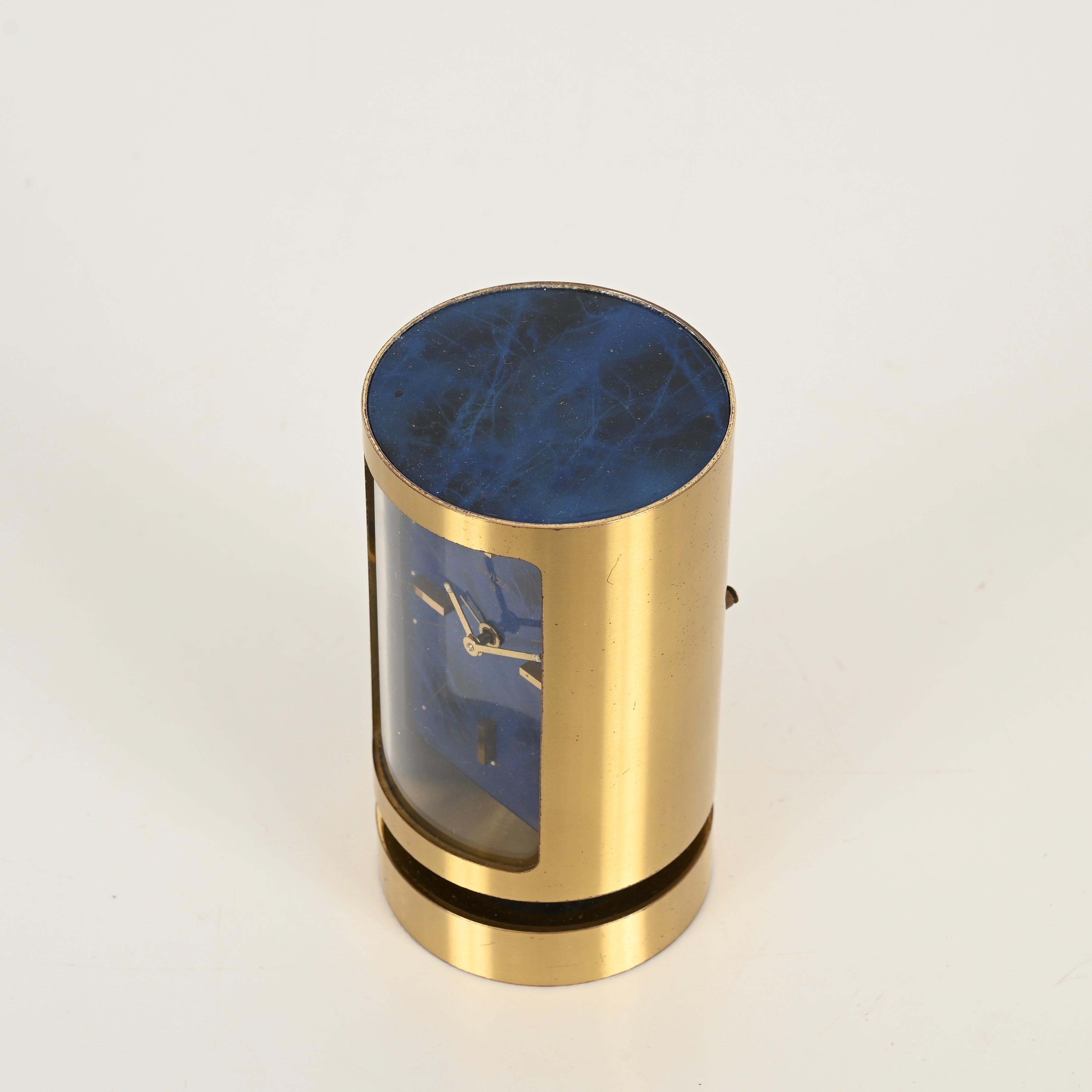 Mid-Century Swiss Gilt Brass & Lapis Lazuli Swiza 8 Day Alarm Clock, 1960s For Sale 1