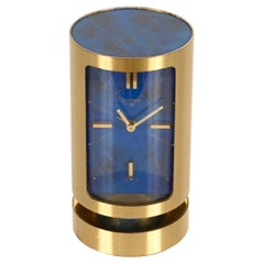 Vintage Mid-Century Swiss Gilt Brass & Lapis Lazuli Swiza 8 Day Alarm Clock, 1960s