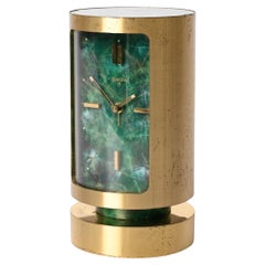 Mid-Century Swiss Gilt Brass & Malachite Swiza 8 Day Alarm Clock, 1960s