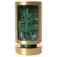 Vintage Mid-Century Swiss Gilt Brass & Malachite Swiza 8 Day Alarm Clock, 1960s