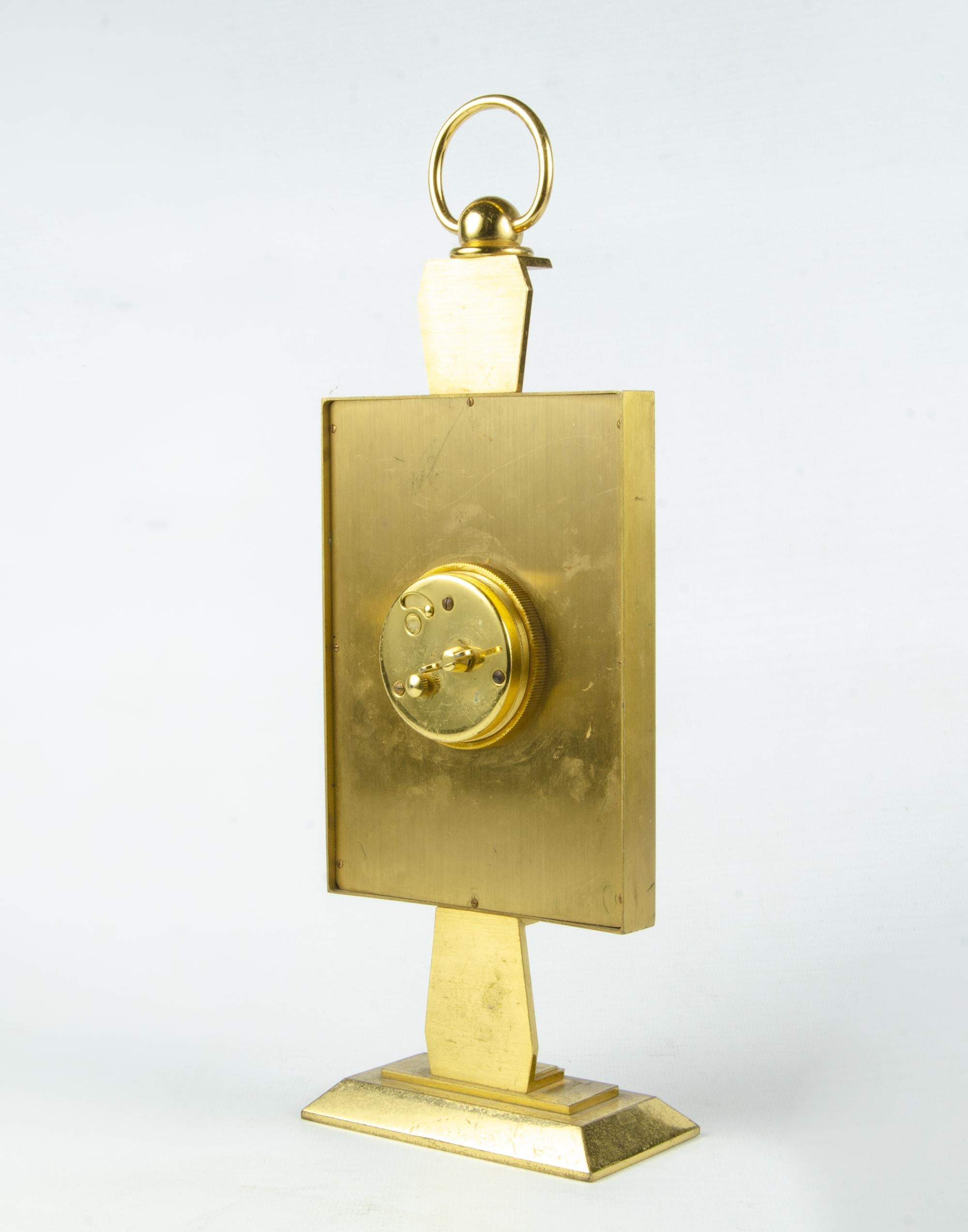 Cast Mid-Century Swiss Modern Golden Brass 8-Days Movement Desk Clock by LeCoultre For Sale