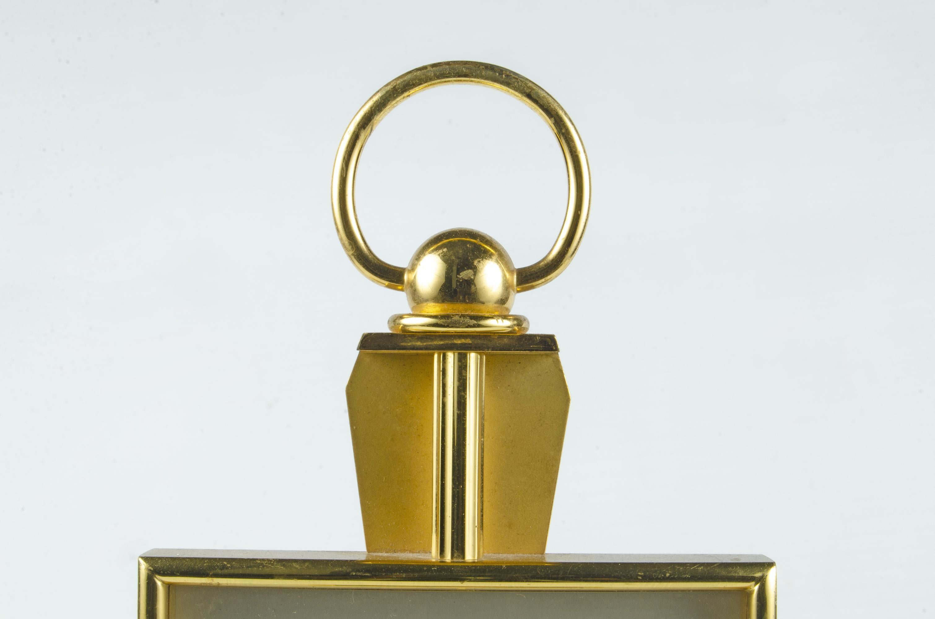 20th Century Mid-Century Swiss Modern Golden Brass 8-Days Movement Desk Clock by LeCoultre For Sale