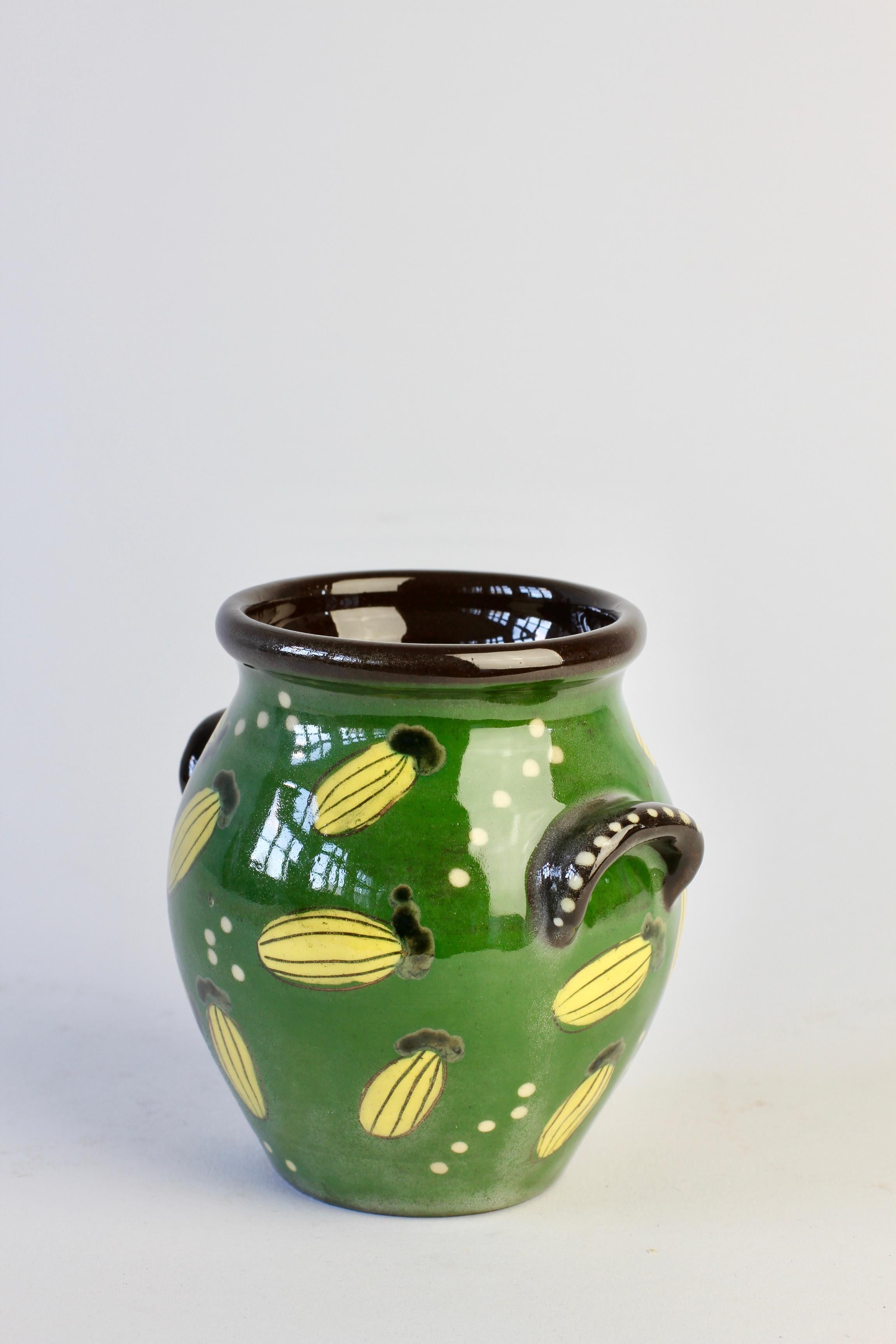 Mid-Century Swiss Studio Pottery Grün & Gelb Vase Topf Schweiz circa 1950s im Angebot 5