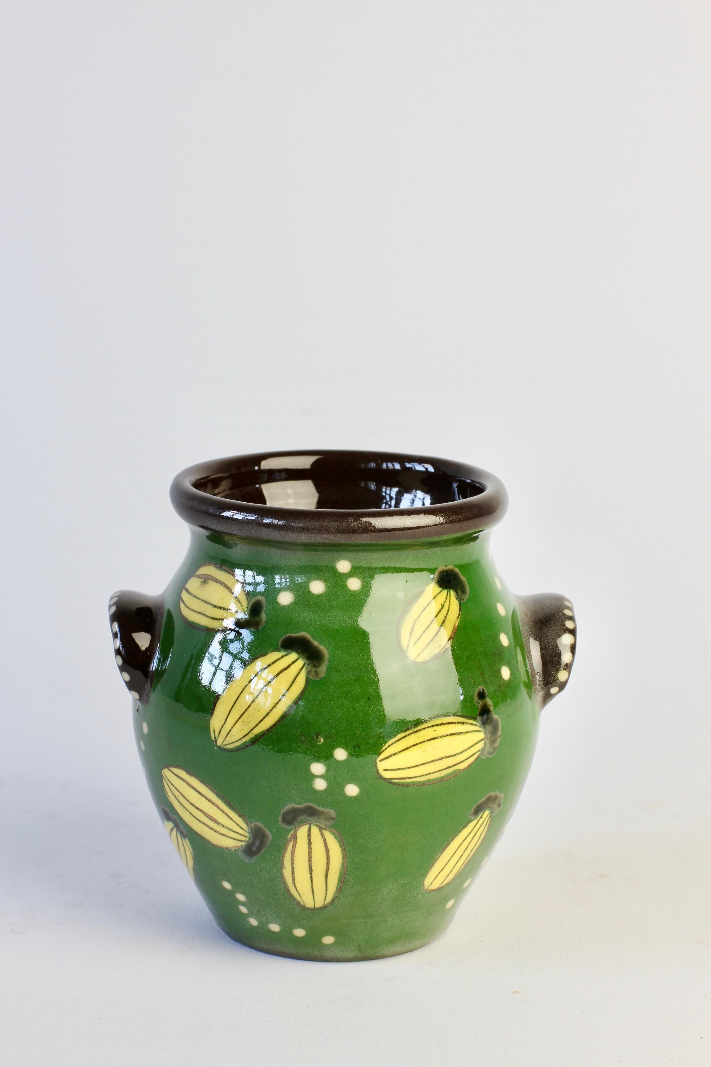 Mid-Century Swiss Studio Pottery Grün & Gelb Vase Topf Schweiz circa 1950s im Angebot 6
