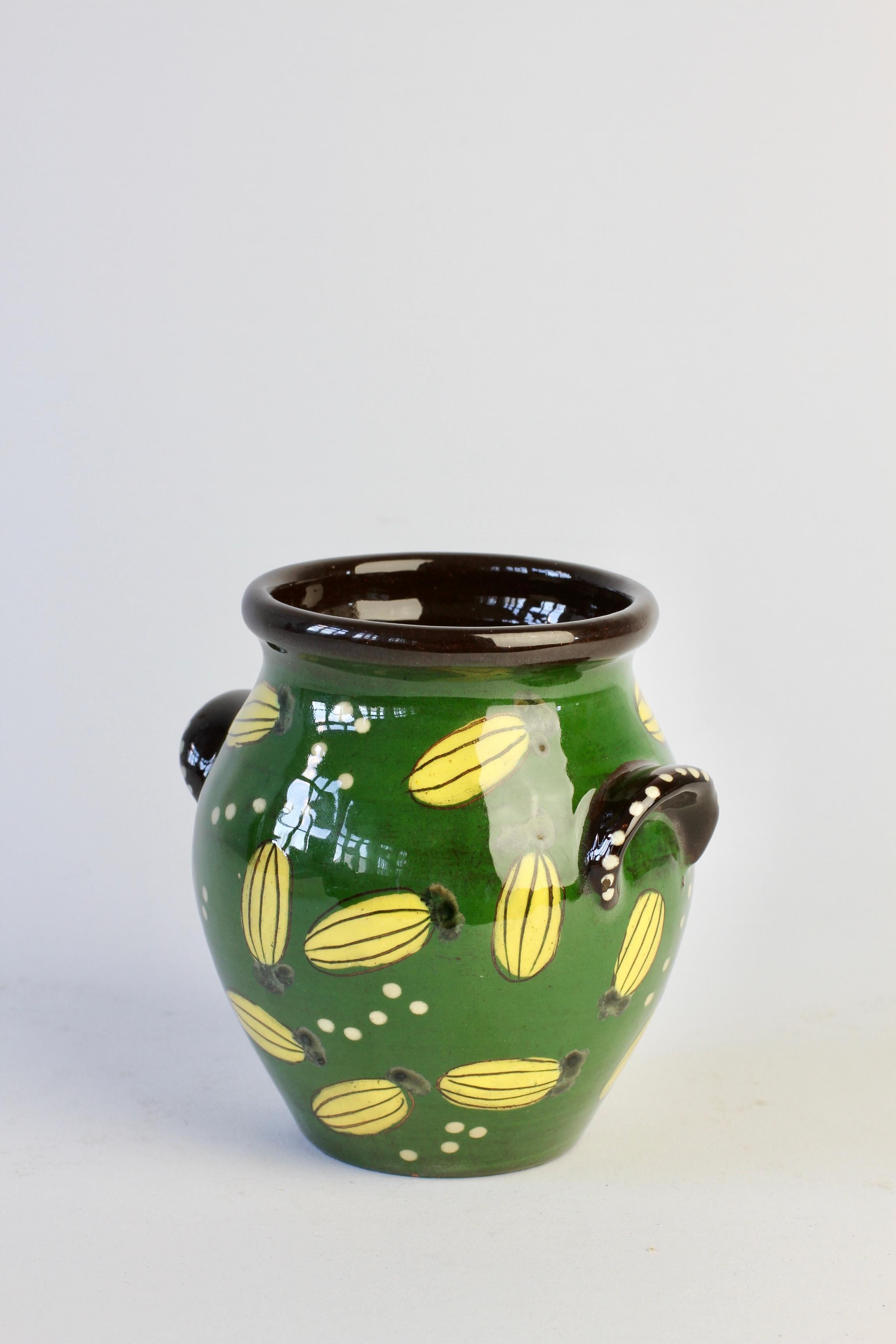 Mid-Century Swiss Studio Pottery Grün & Gelb Vase Topf Schweiz circa 1950s im Angebot 9