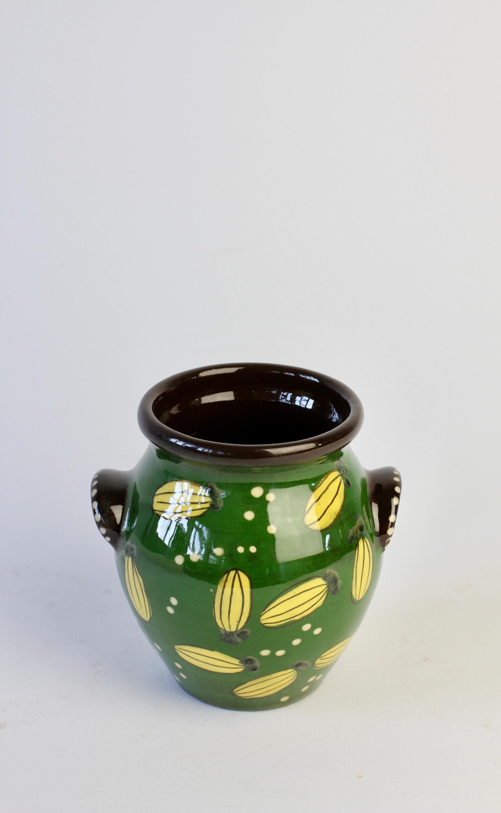 Mid-Century Swiss Studio Pottery Grün & Gelb Vase Topf Schweiz circa 1950s im Angebot 10