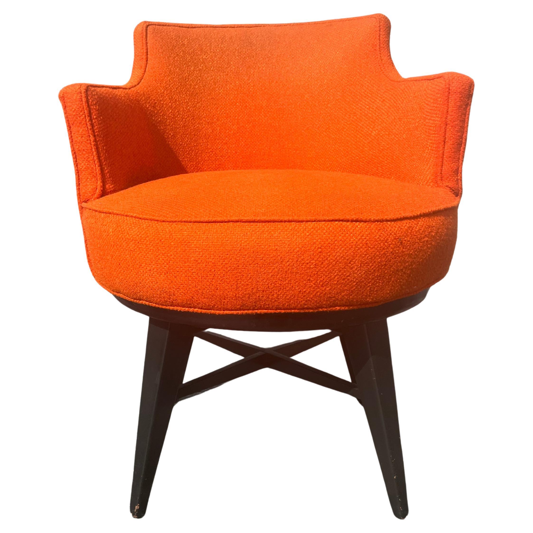Mid Century Swivel Arm Chair Attributed to Edward Wormley Dunbar, Black, Orange