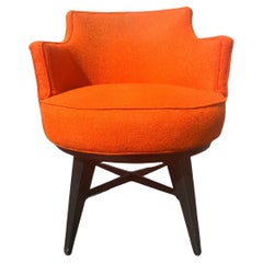 Mid Century Swivel Arm Chair Attributed to Edward Wormley Dunbar, Black, Orange