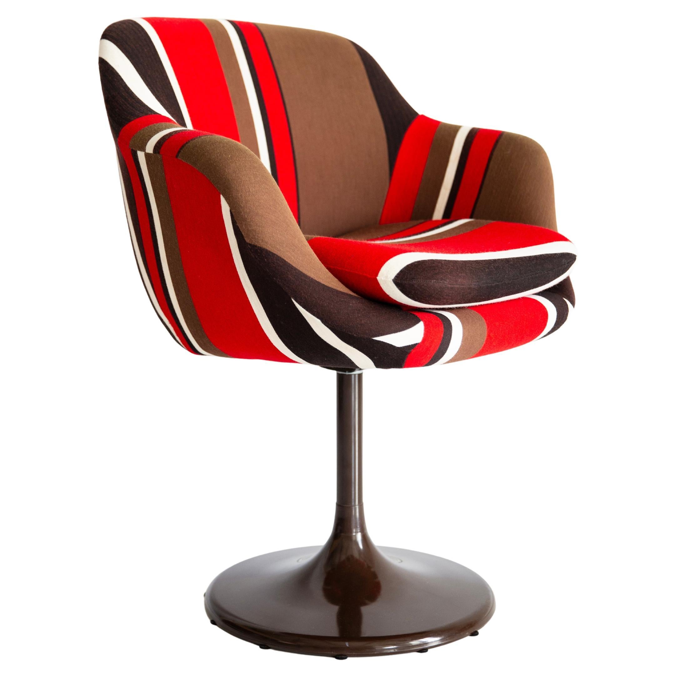 Mid Century Swivel Brown and Red Tulip Armchair, Germany, 1970s. For Sale
