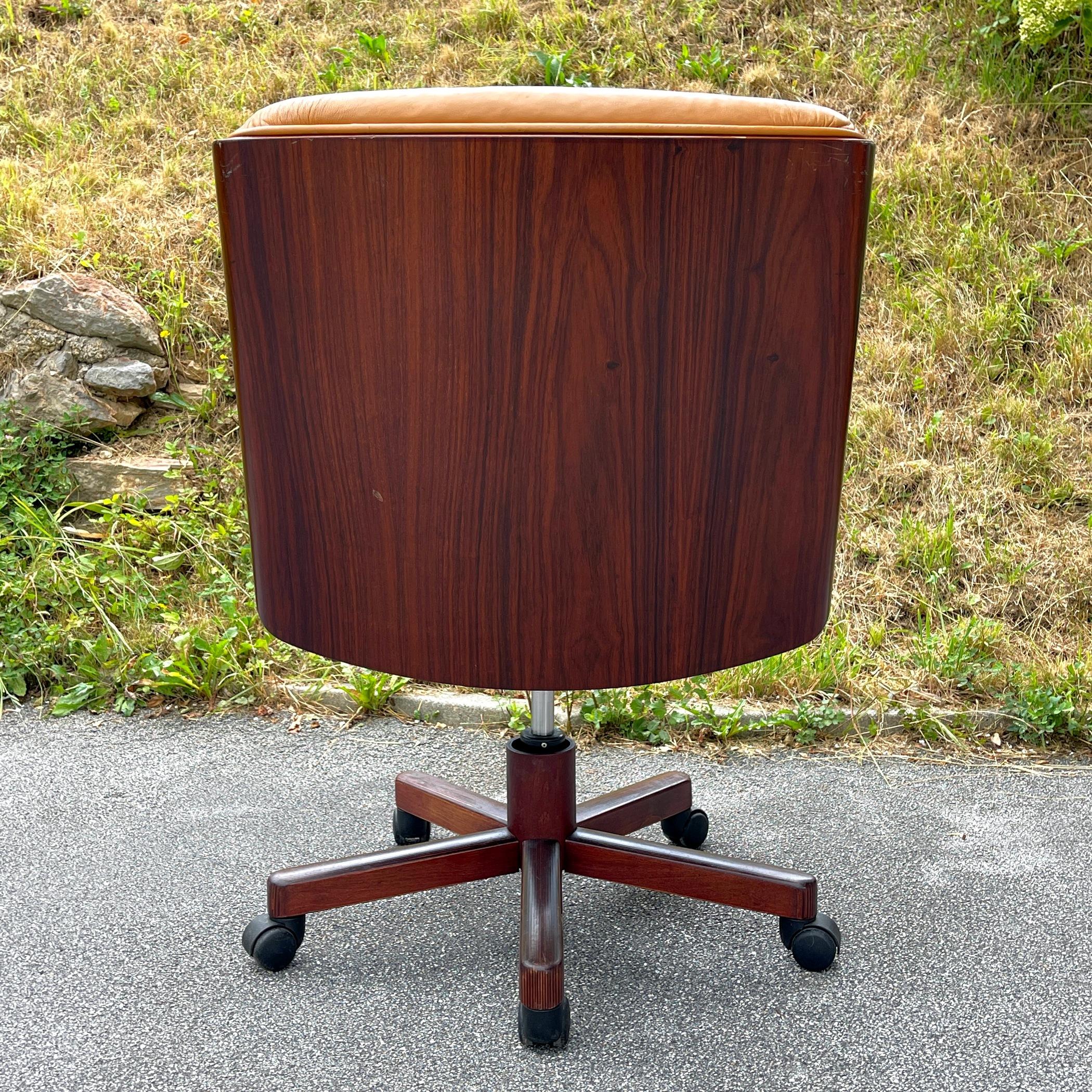 Italian Mid-Century Swivel Brown Desk Office Chair by Vaghi, Italy, 1970s