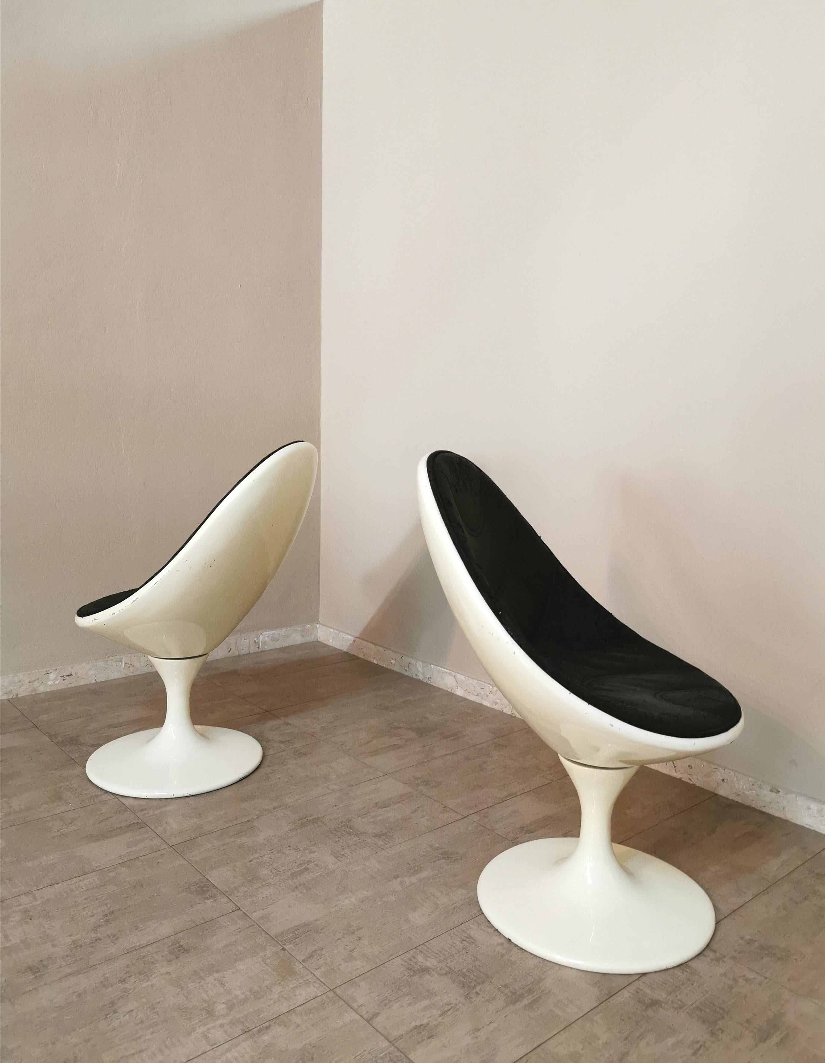 Italian Midcentury Swivel Chairs Curved Resin Black White Leather Italy 1970s Set of 2