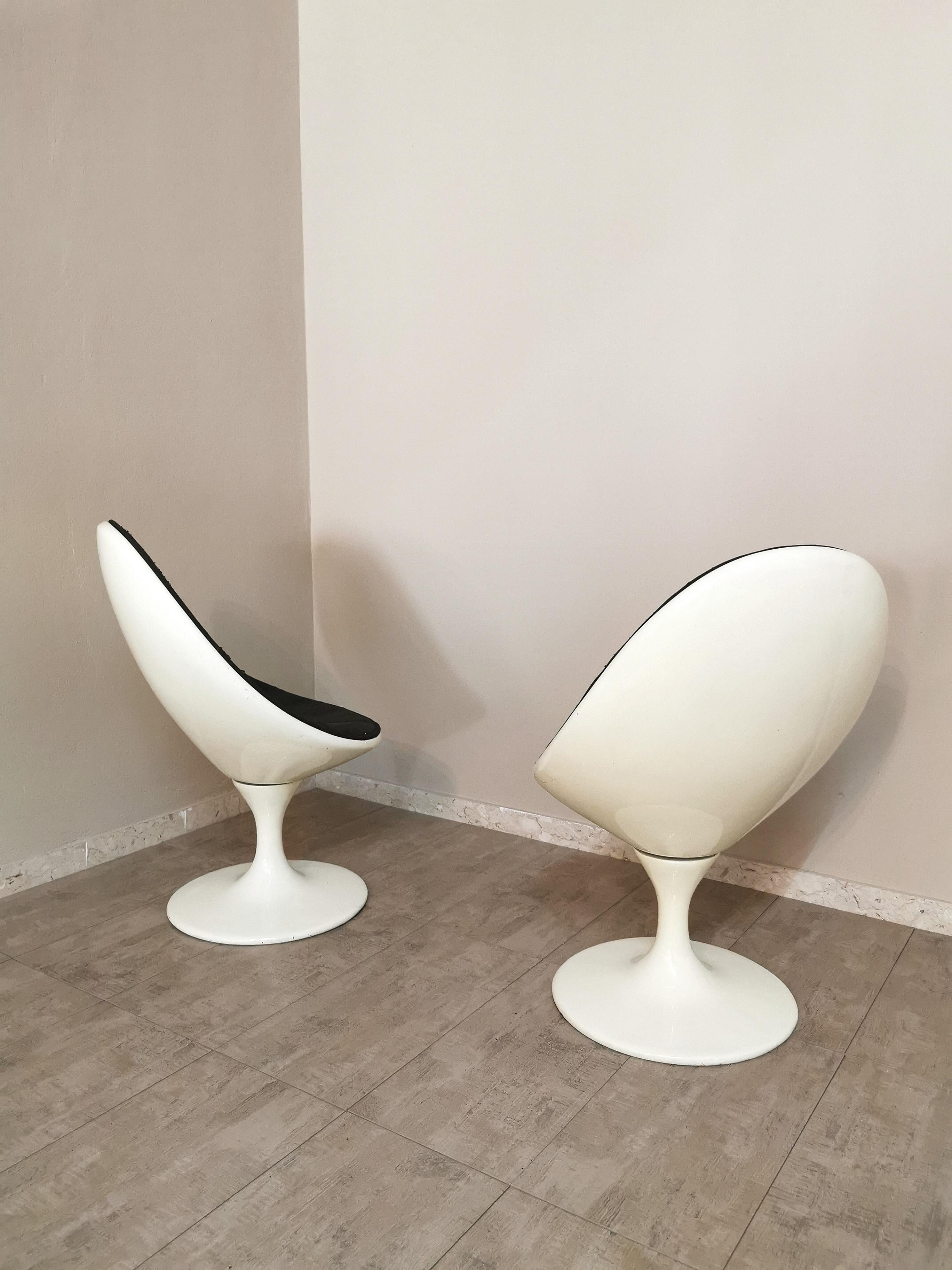 Midcentury Swivel Chairs Curved Resin Black White Leather Italy 1970s Set of 2 In Distressed Condition In Palermo, IT