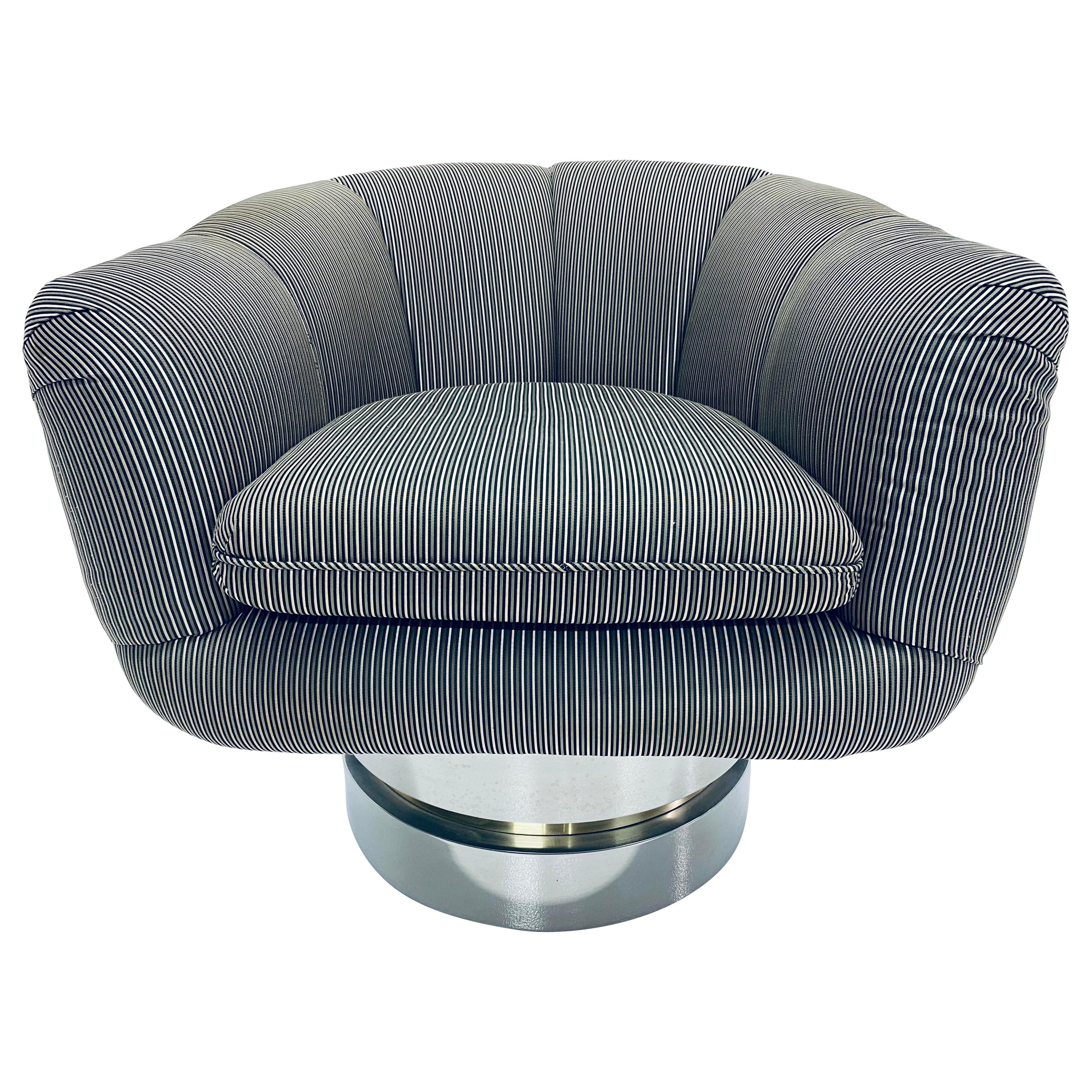 Midcentury Swivel Club Chair on Polished Steel and Brass Base