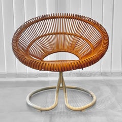 Mid century swivel easy chair Rondo, rattan & steel, Göte Möbler, Sweden, 1960s