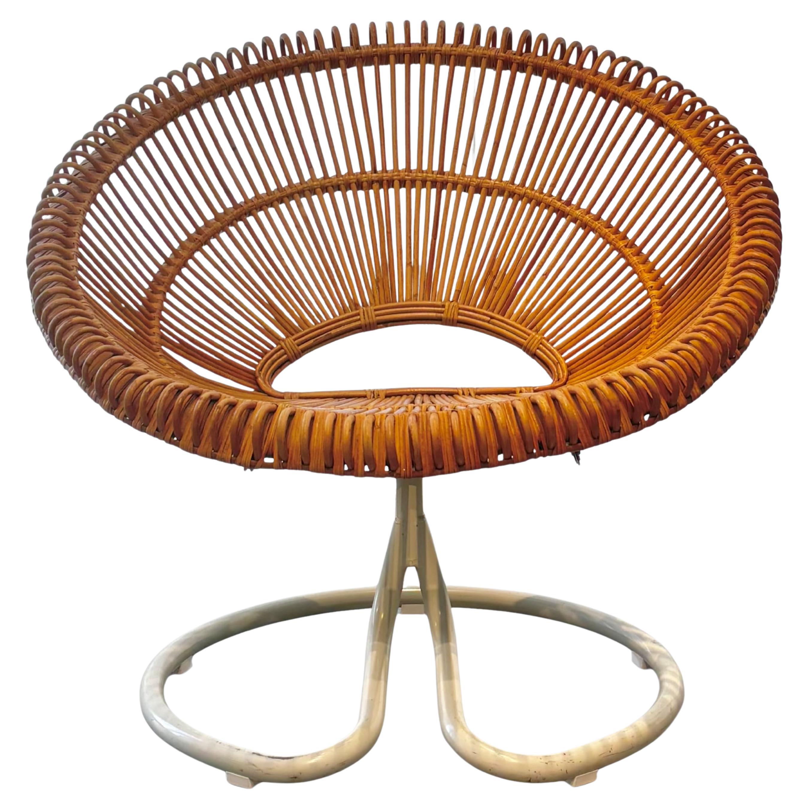 Mid century swivel easy chair Rondo, rattan
steel, Göte Möbler, Sweden, 1960s