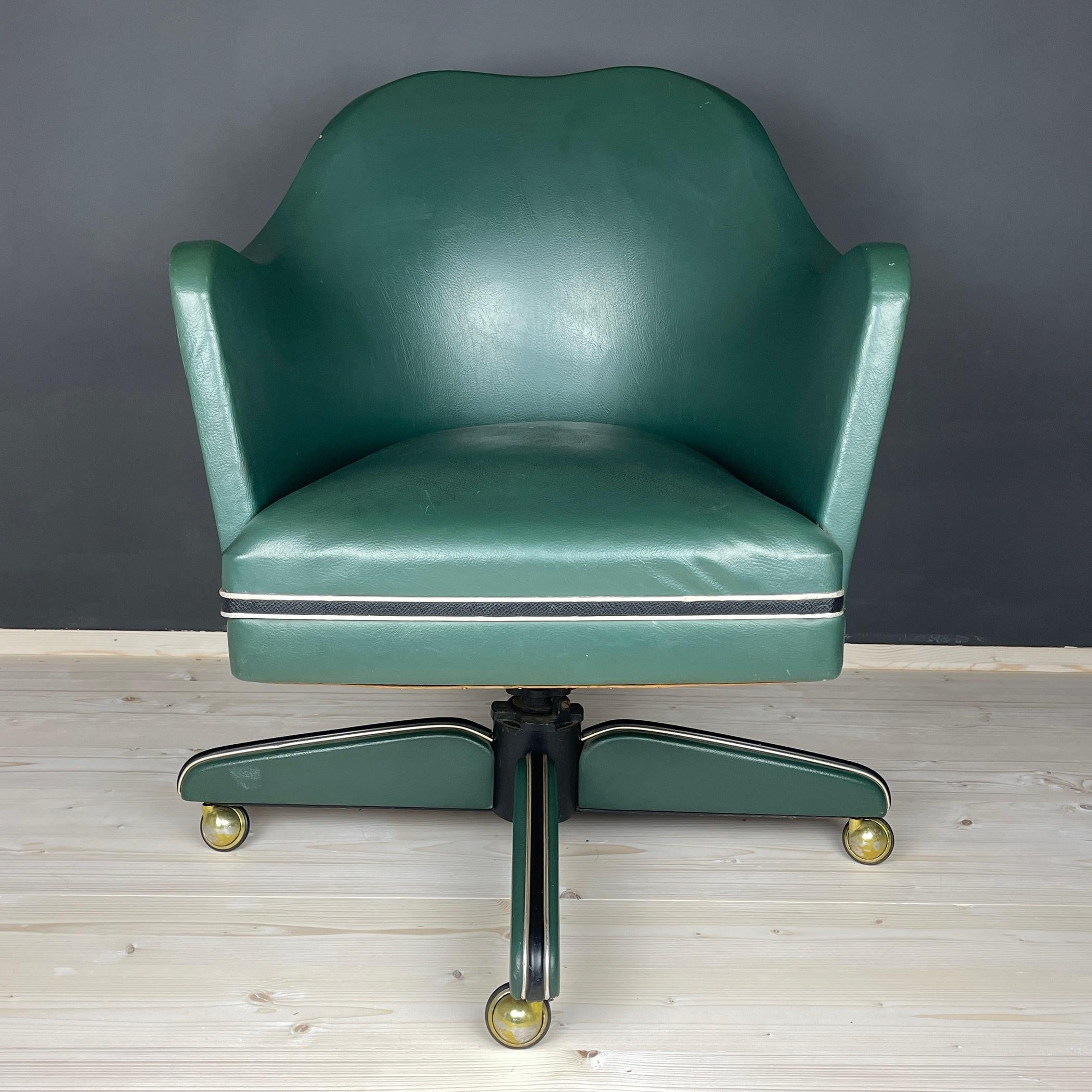 Drehbarer grüner Bürostuhl aus der Mitte des Jahrhunderts von Umberto Mascagni, Italien 1950er Jahre  (Moderne der Mitte des Jahrhunderts) im Angebot