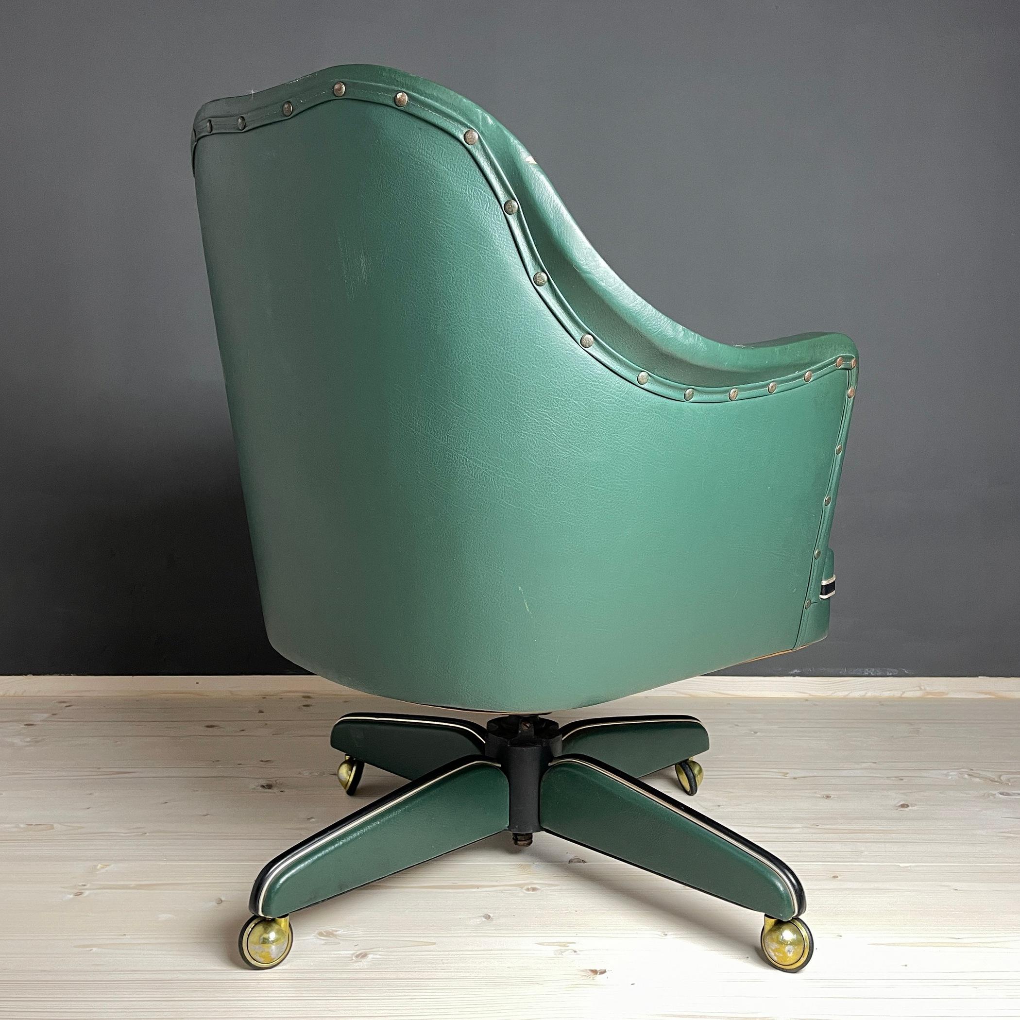Italian Mid-Century Swivel Green Office Chair by Umberto Mascagni, Italy, 1950s For Sale