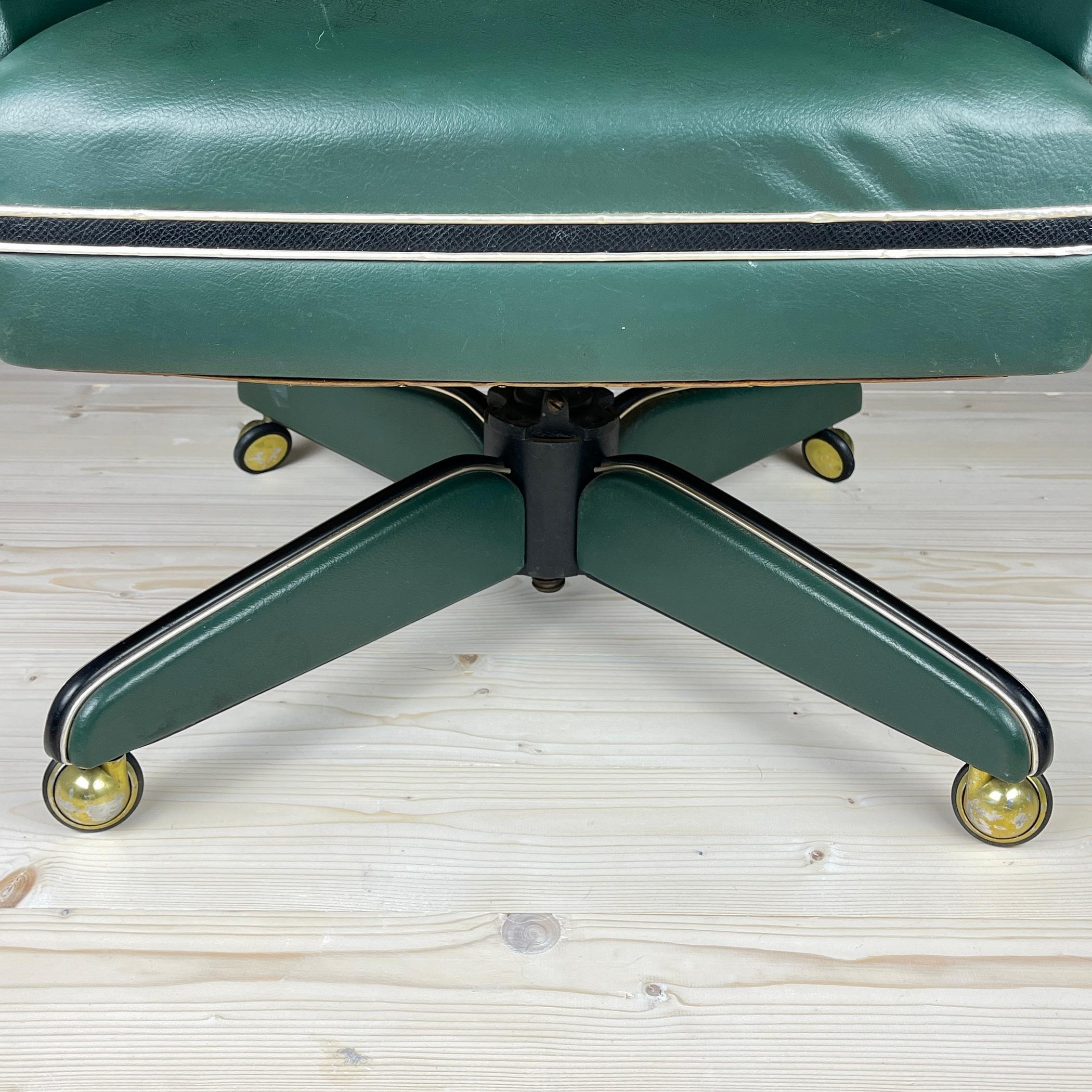 Faux Leather Mid-Century Swivel Green Office Chair by Umberto Mascagni, Italy, 1950s For Sale