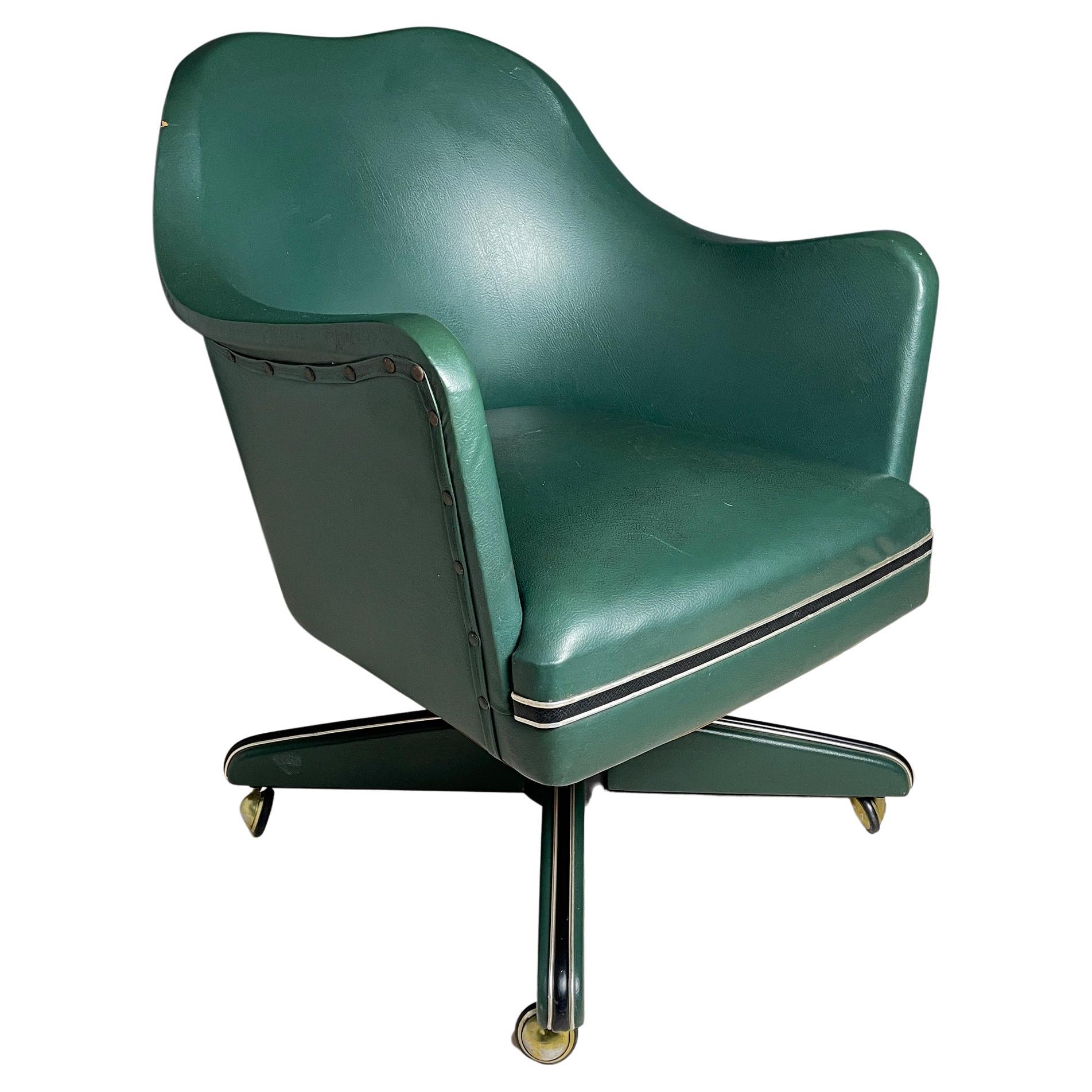 Mid-Century Swivel Green Office Chair by Umberto Mascagni, Italy, 1950s For Sale