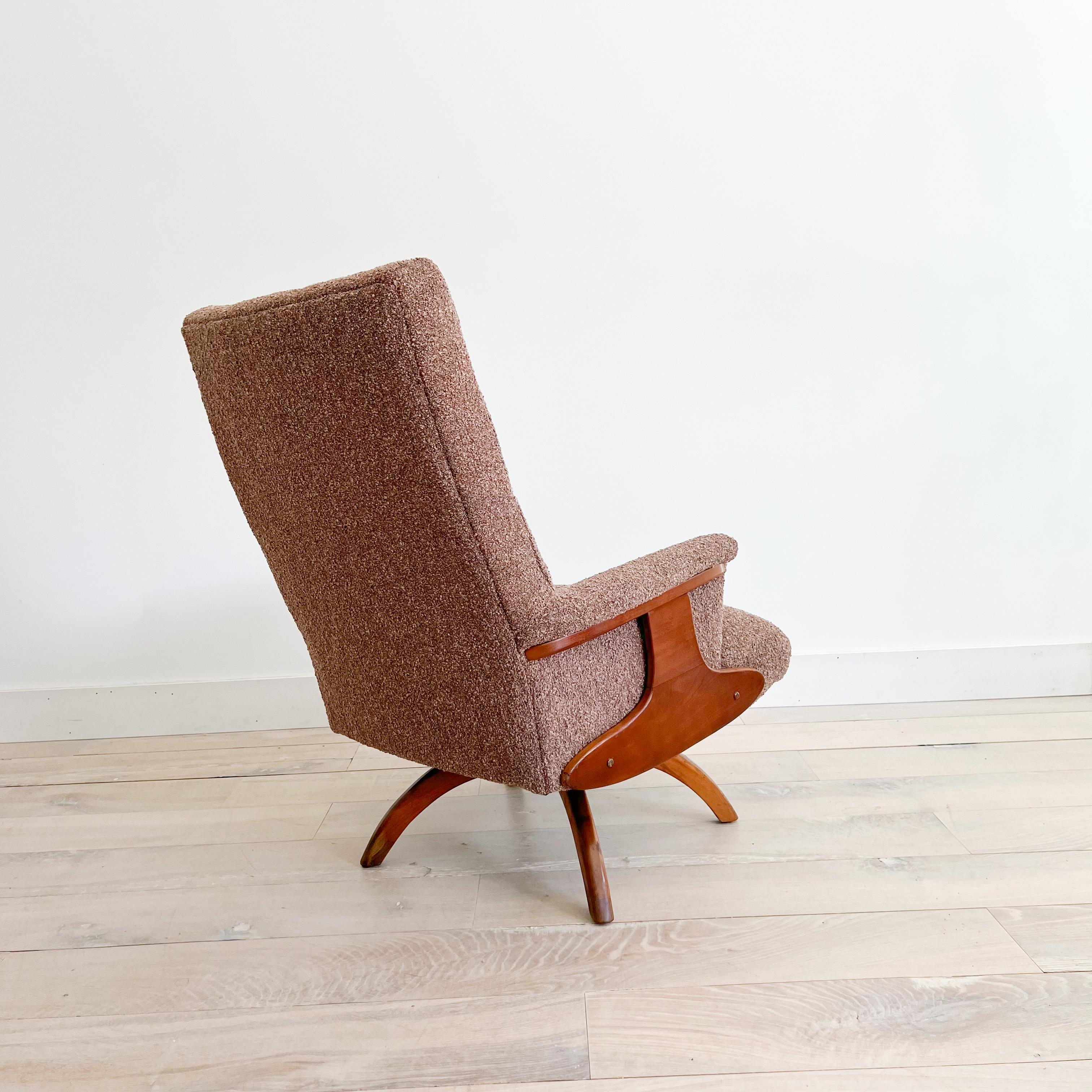 Muave Rocking Chair Midcentury Swivel Lounge Chair, New Mauve Upholstery For Sale at 1stDibs