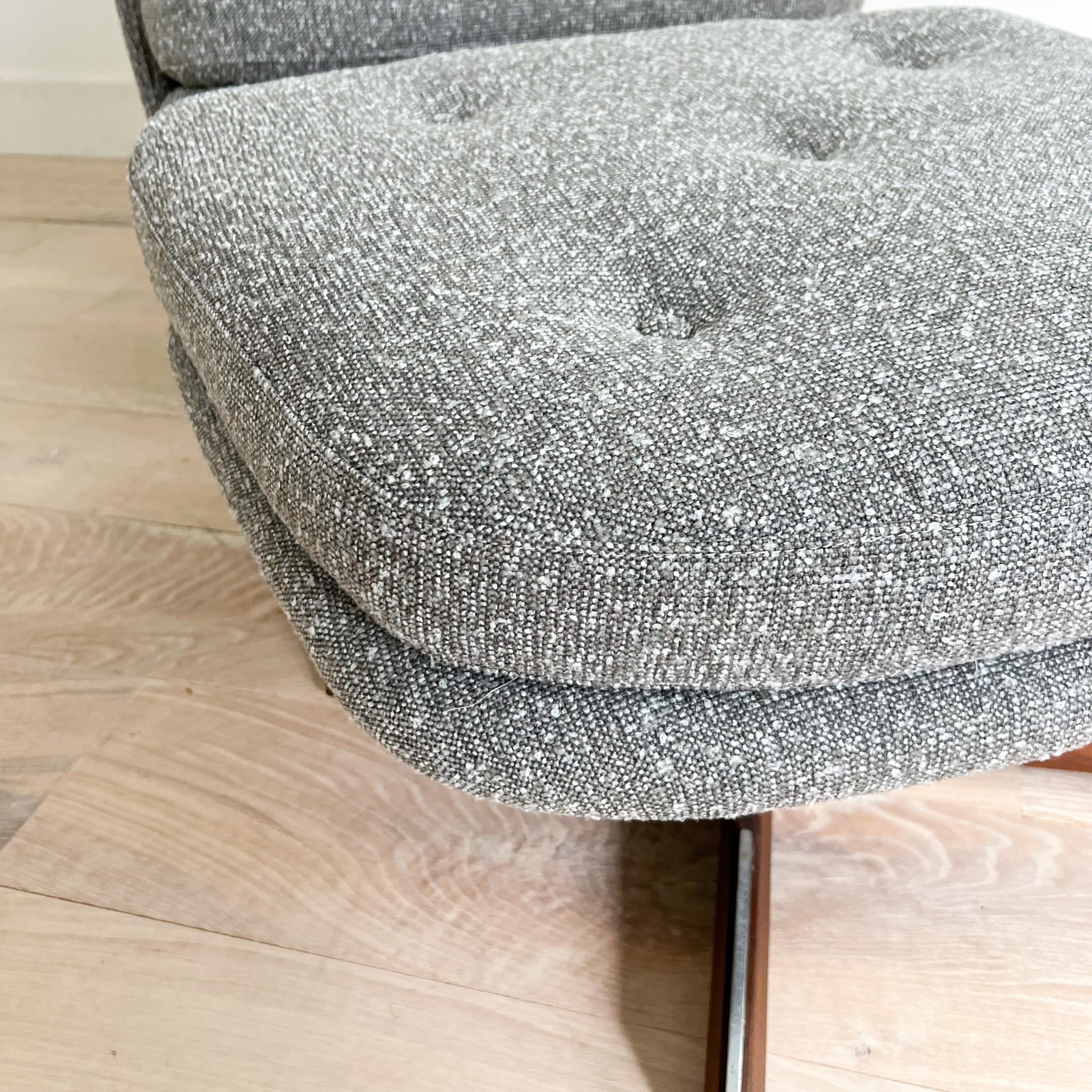 Mid Century Swivel Rocker Lounge Chair and Ottoman - New Grey Tweed Upholstery 4