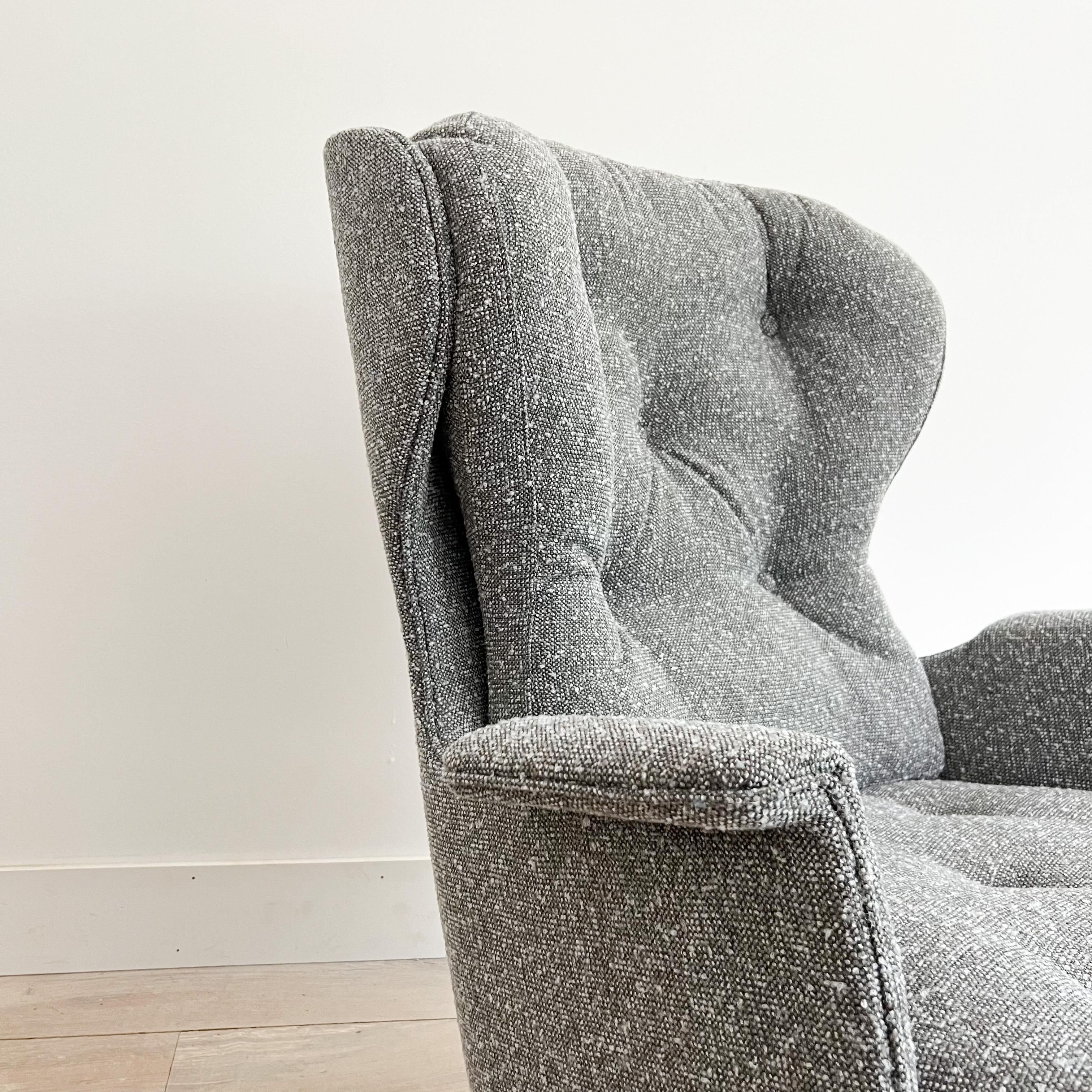 Mid Century Swivel Rocker Lounge Chair and Ottoman - New Grey Tweed Upholstery 2