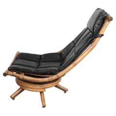 Retro Midcentury Swivel Tilt Bamboo Lounge Chaise Chair, circa 1950/ 1960s