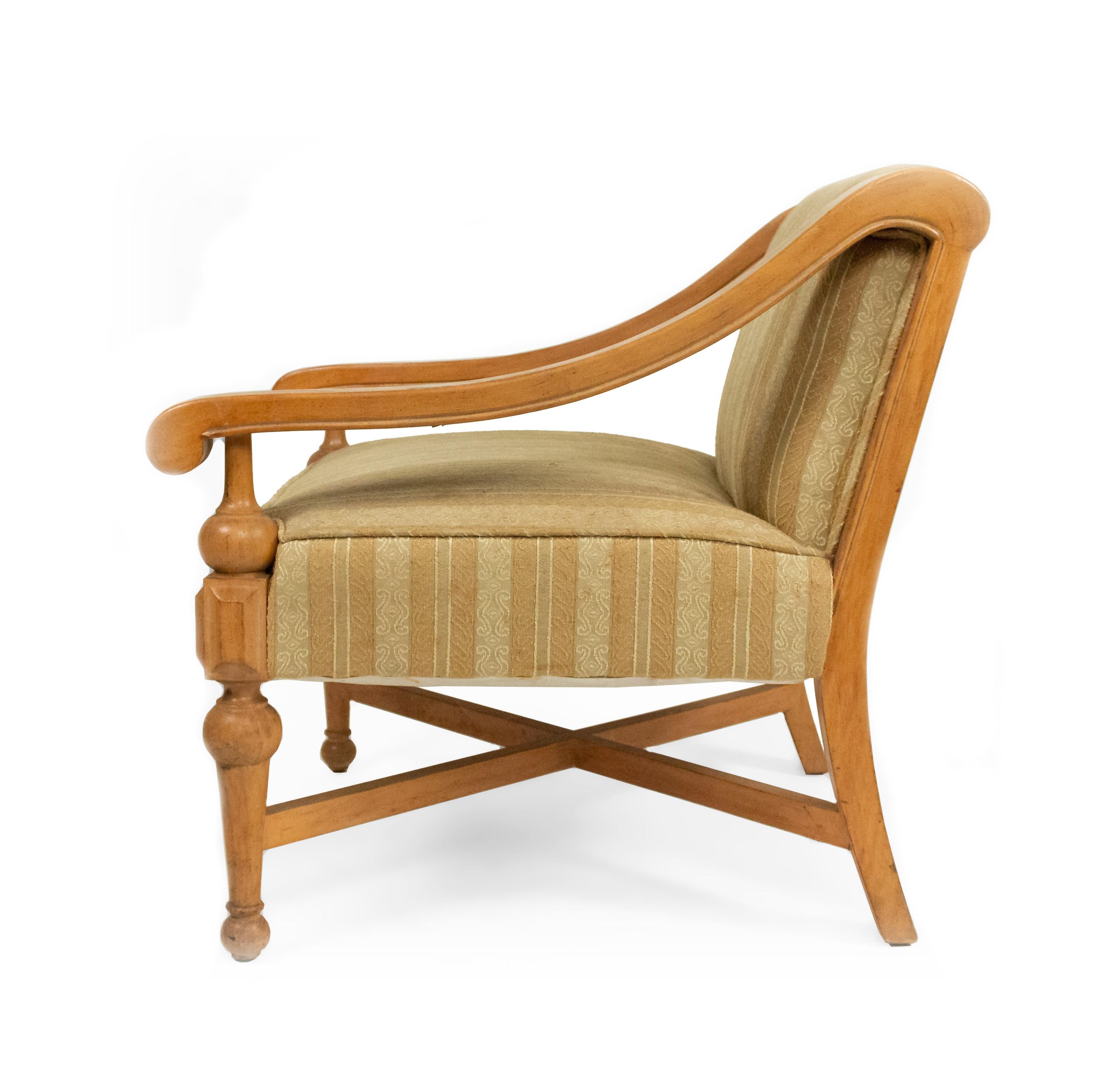Midcentury Sycamore Upholstered Armchairs For Sale 1