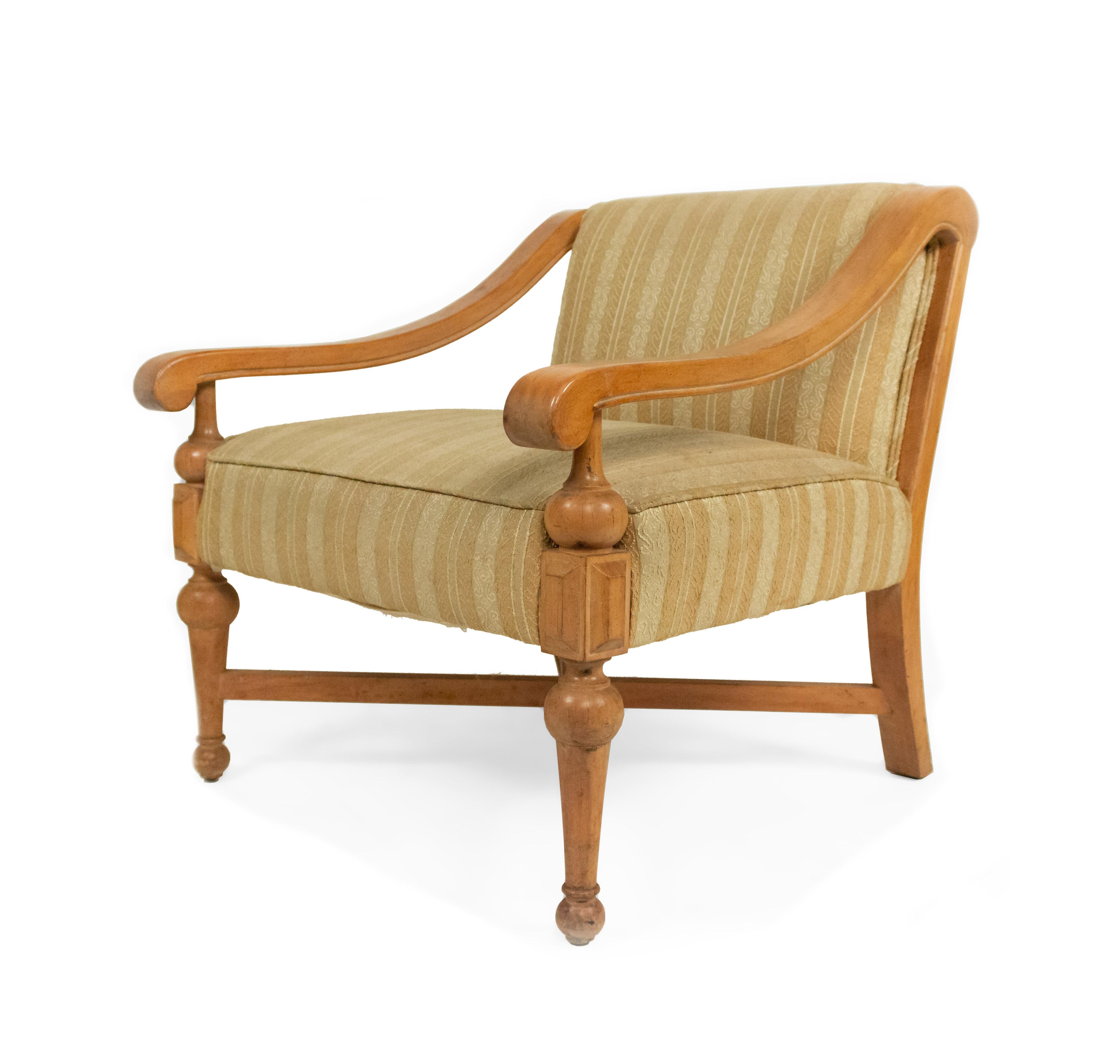 Midcentury Sycamore Upholstered Armchairs For Sale 2