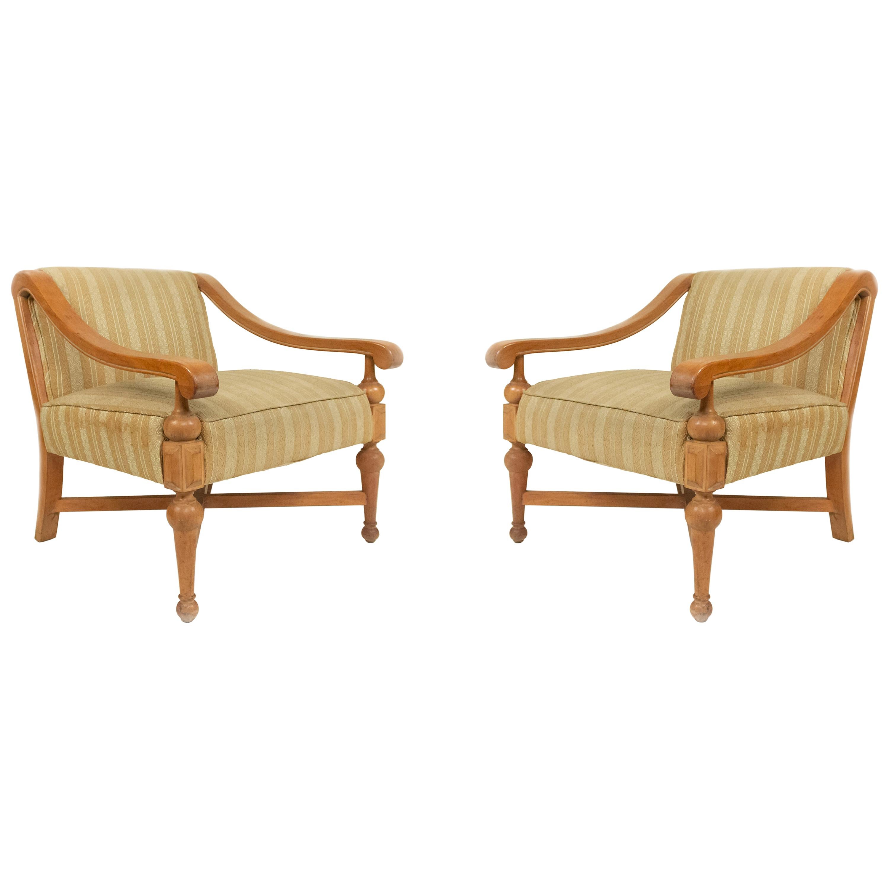 Midcentury Sycamore Upholstered Armchairs For Sale