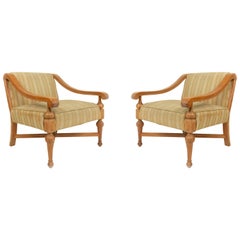 Retro Midcentury Sycamore Upholstered Armchairs