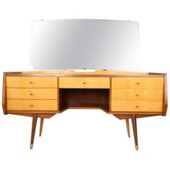 Mid Century Sycamore & Walnut Dressing Table / Vanity Table, Italy, C.1950