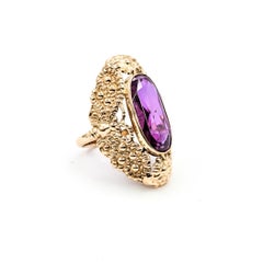 Mid-Century Synthetic Purple Sapphire Ring in 14k Yellow Gold