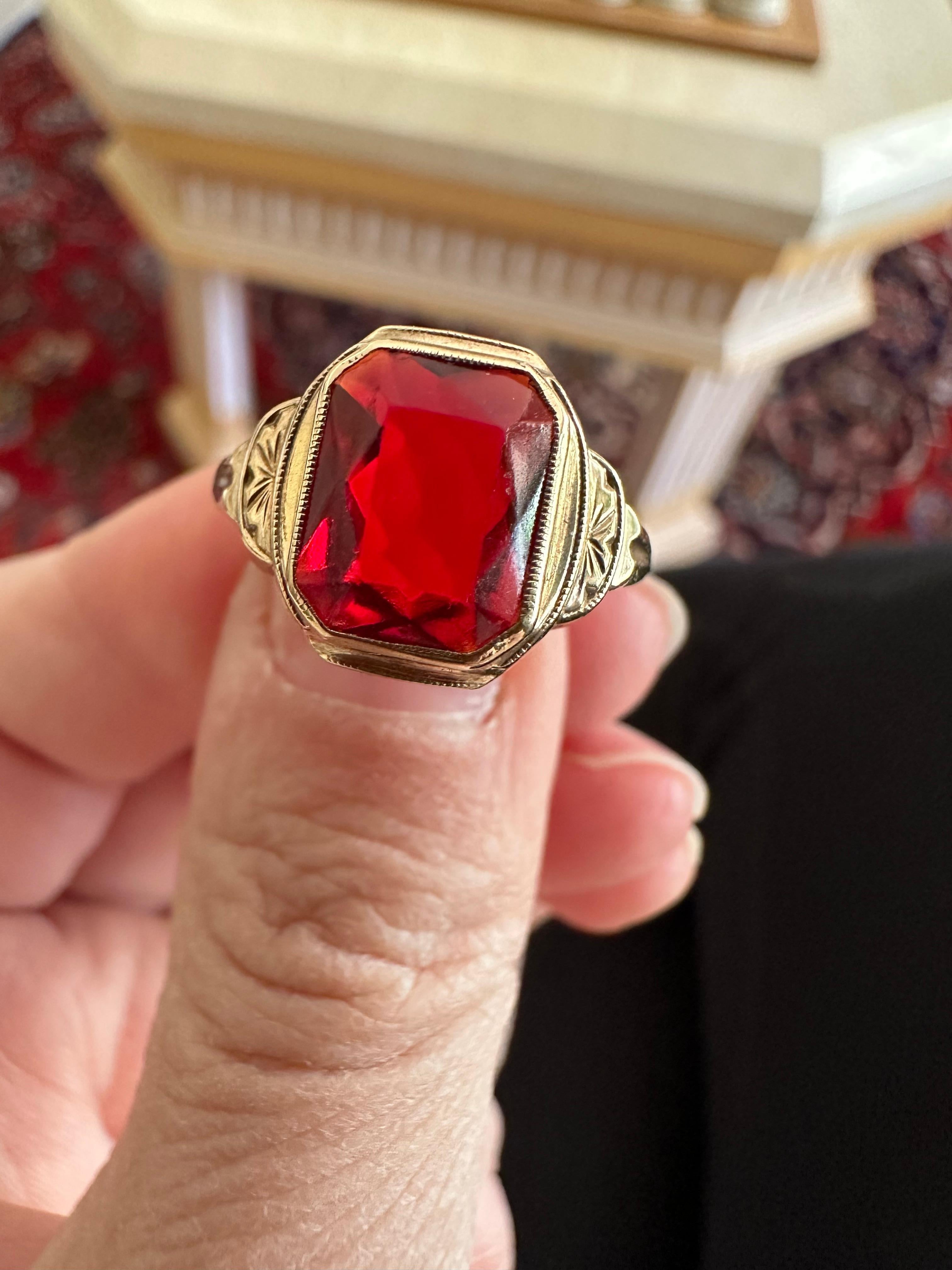 Midcentury Synthetic Ruby Ring For Sale 1