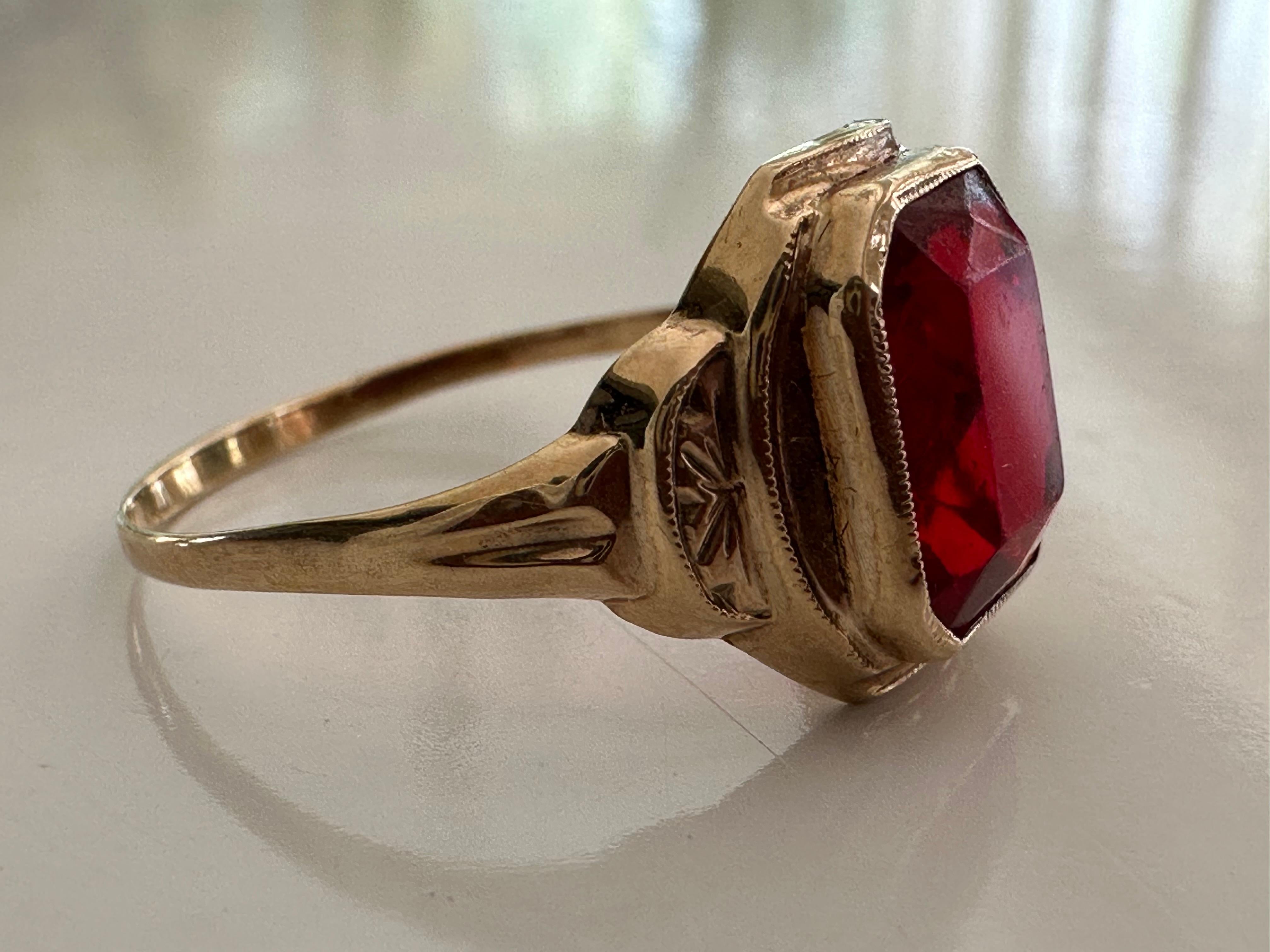 Retro Midcentury Synthetic Ruby Ring For Sale