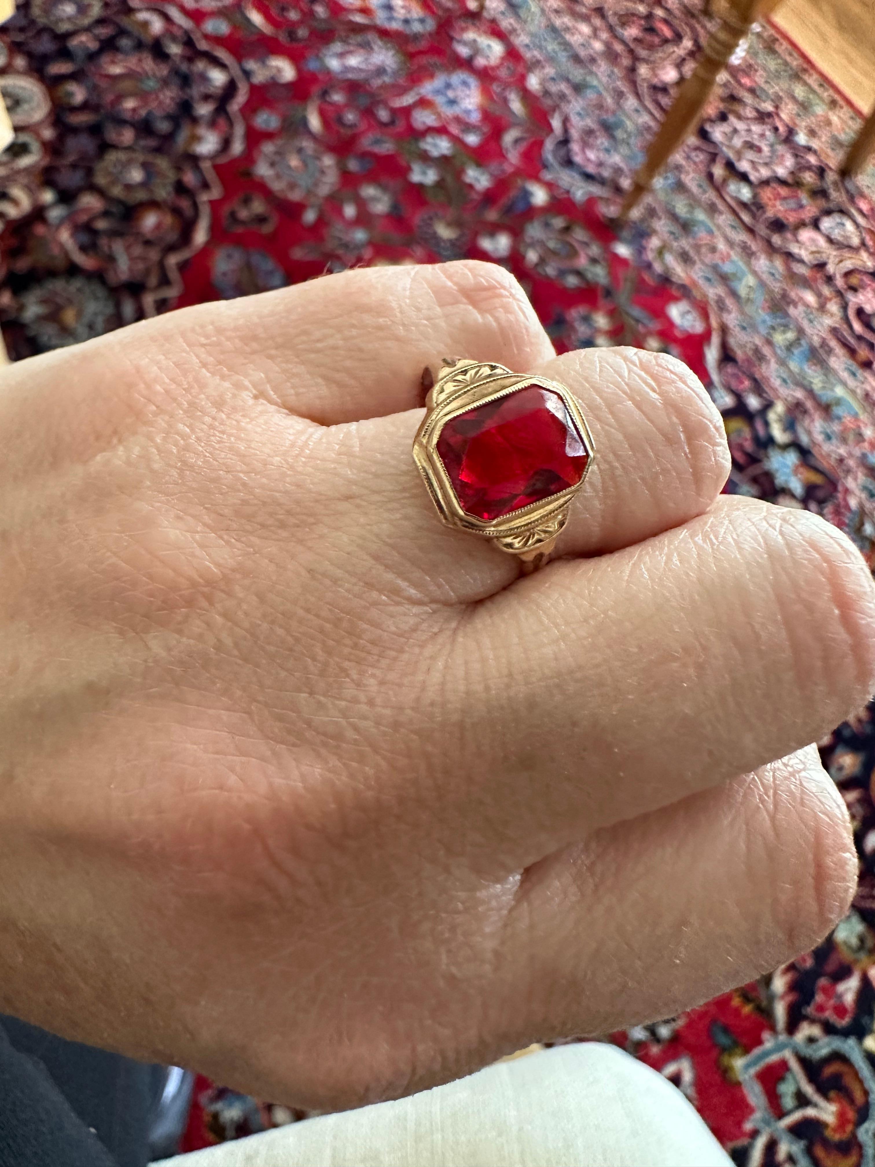 Women's Midcentury Synthetic Ruby Ring For Sale