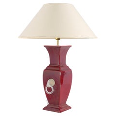 Mid-Century T. Barbi Red Glazed Ceramic and Glass Table Lamp Italy, 70s