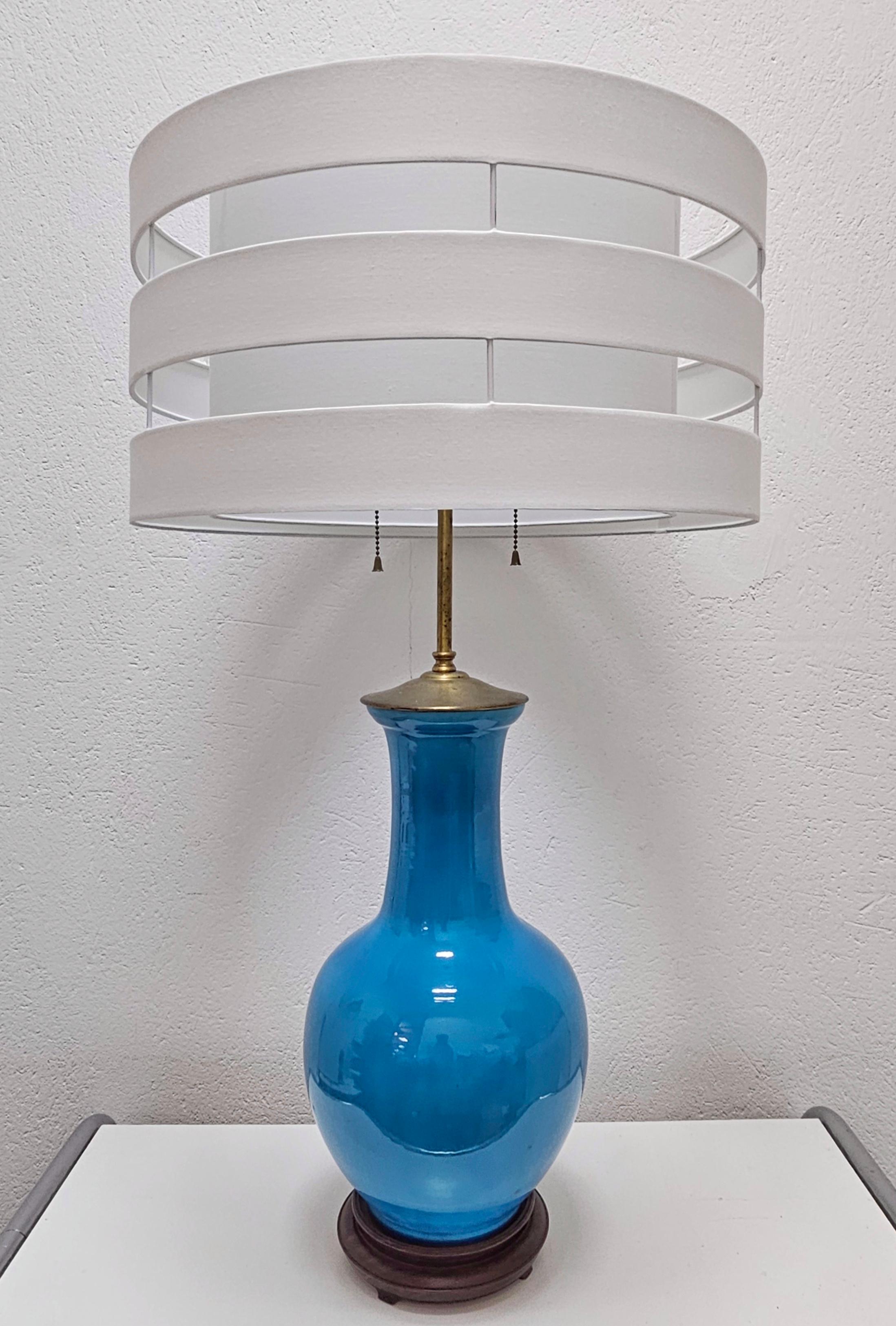 Mid-Century Modern Mid Century Table Blue Ceramic Table Lamp by Warren Kessler New York, USA 1950s For Sale