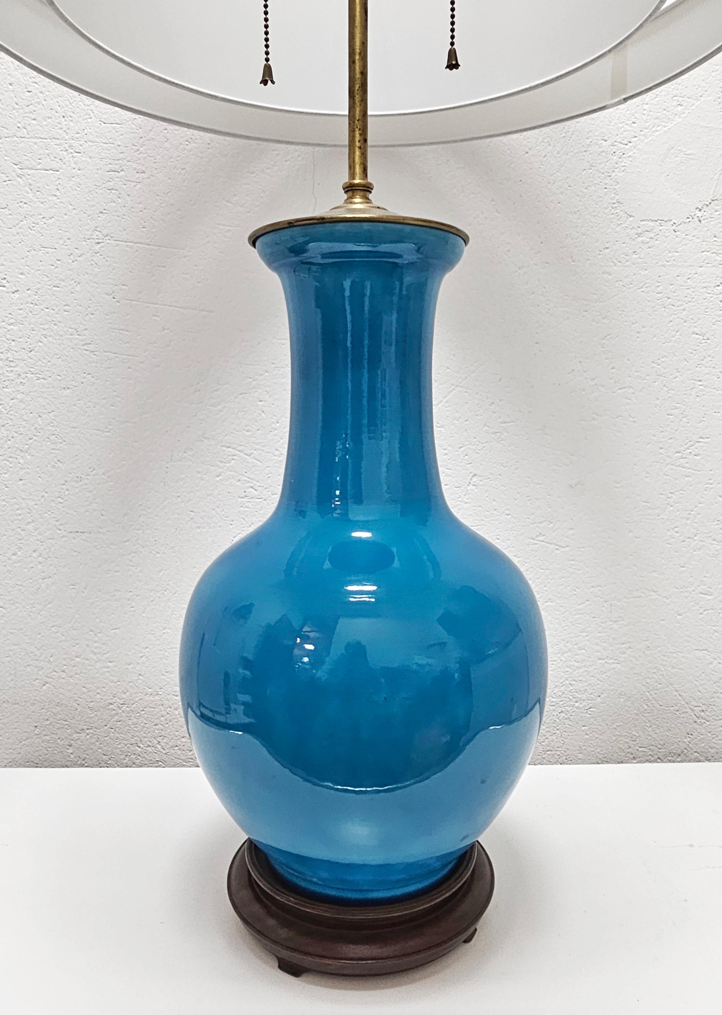 Mid Century Table Blue Ceramic Table Lamp by Warren Kessler New York, USA 1950s In Good Condition For Sale In Beograd, RS