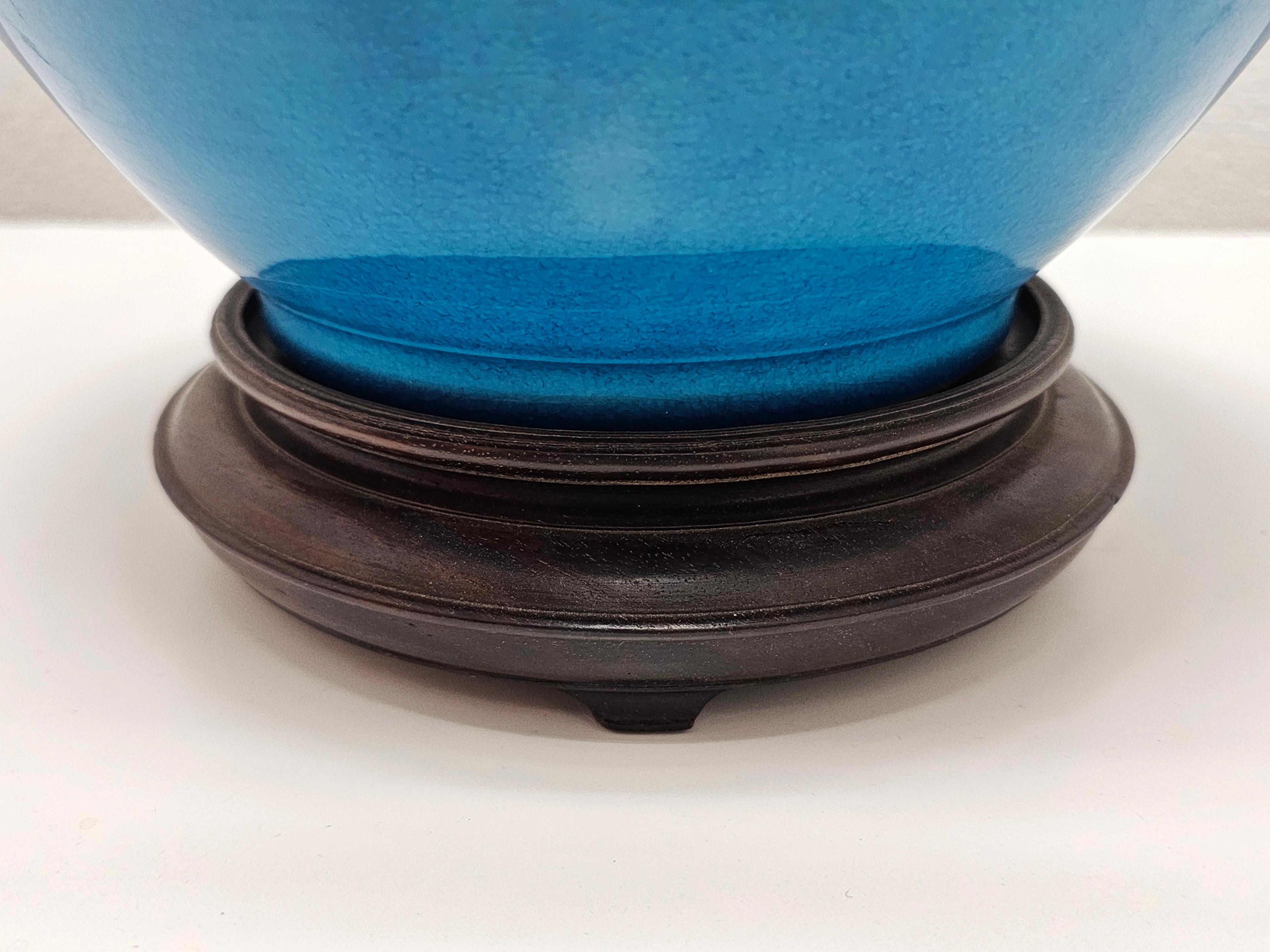 Mid Century Table Blue Ceramic Table Lamp by Warren Kessler New York, USA 1950s For Sale 2