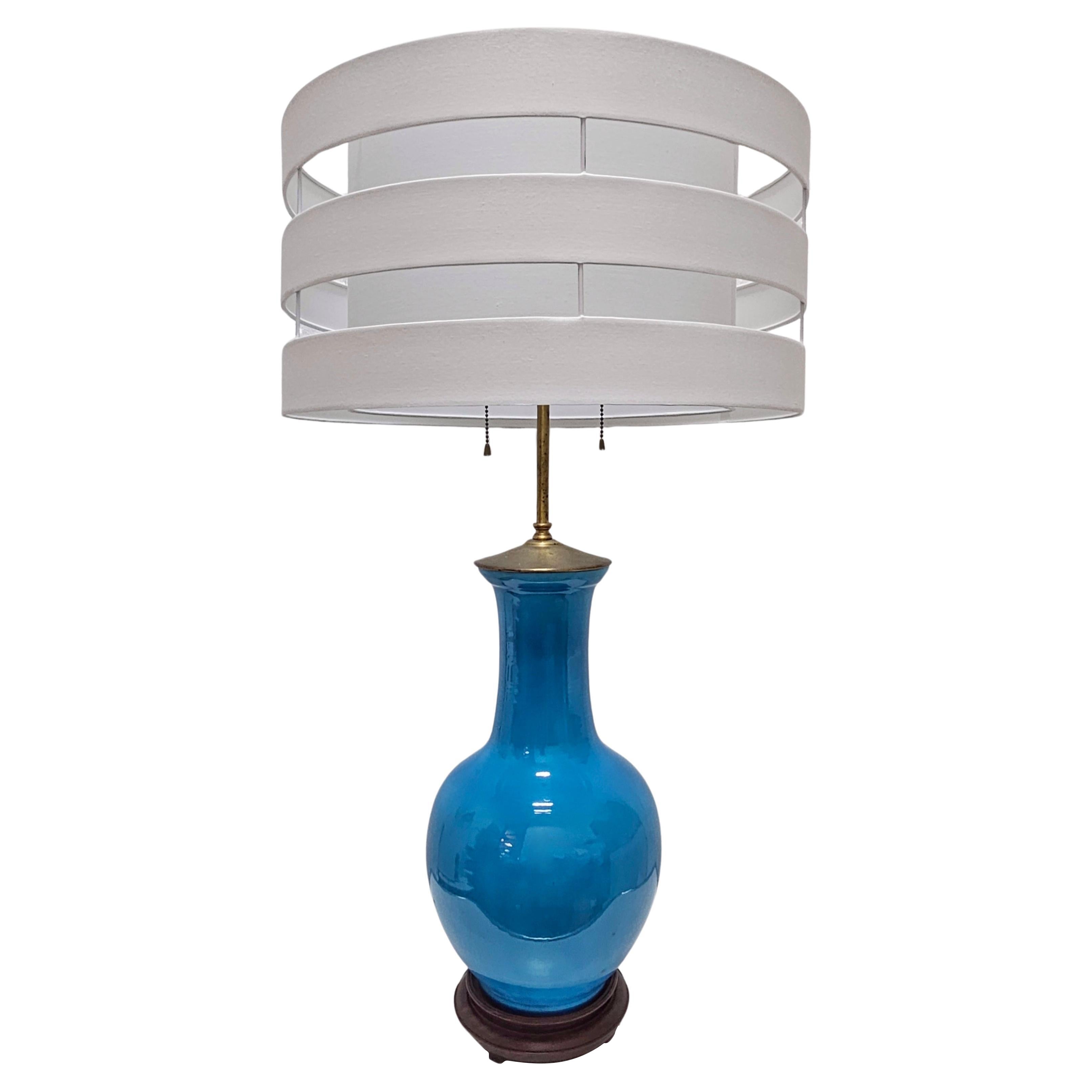 Mid Century Table Blue Ceramic Table Lamp by Warren Kessler New York, USA 1950s