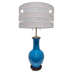 Tischlampe aus blauer Keramik aus der Mitte des Jahrhunderts von Warren Kessler, New York, USA 1950er Jahre