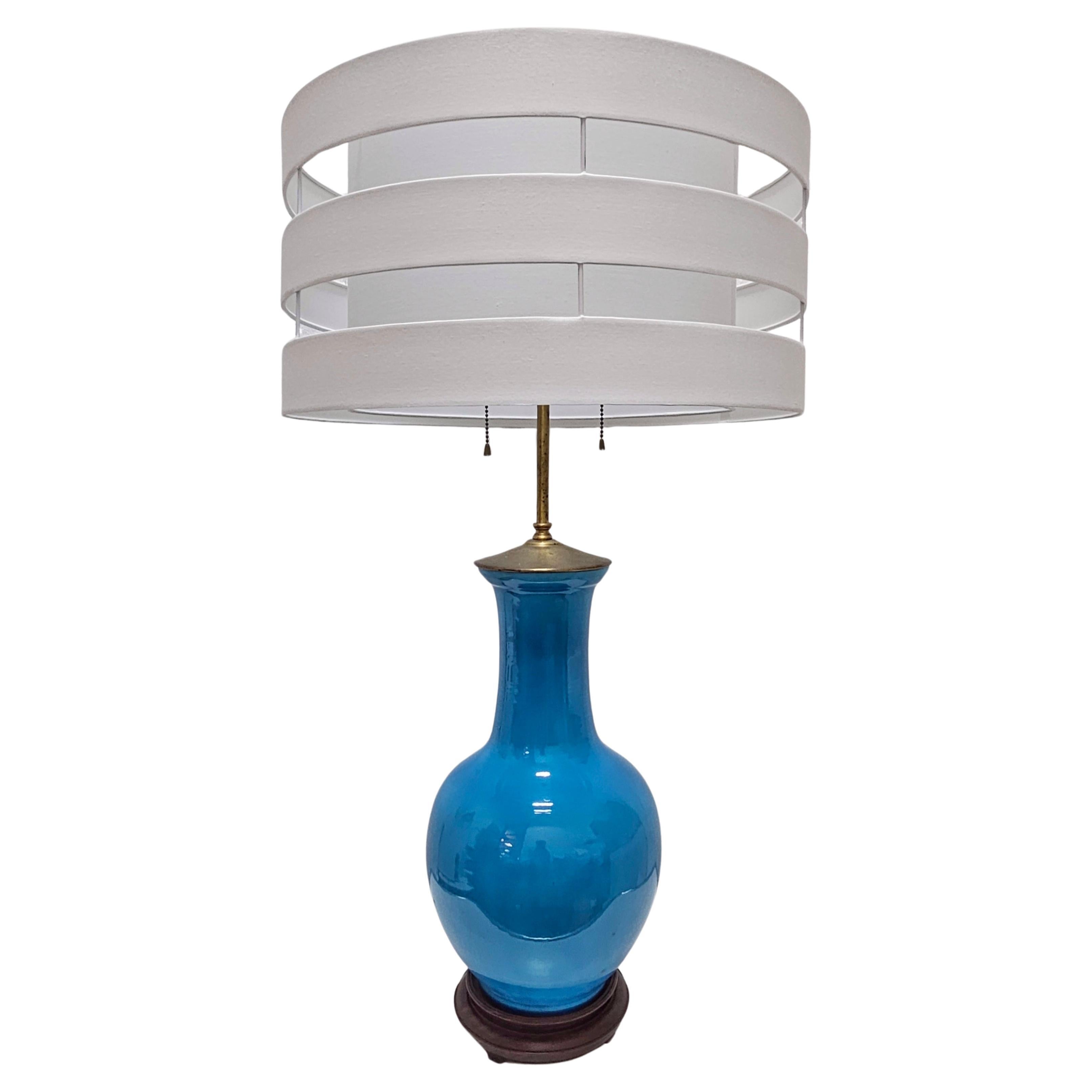 Mid Century Table Blue Ceramic Table Lamp by Warren Kessler New York, USA 1950s For Sale