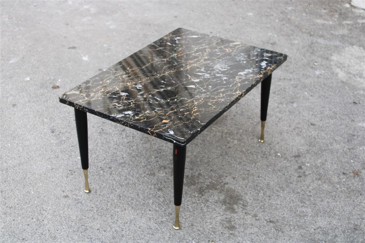 Mid-century table coffe Portoro marble brass feet black rectangular, 1950s.