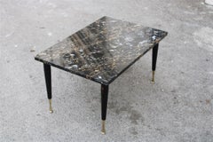 Mid-Century Table Coffe Portoro Marble Brass Feet Black Rectangular, 1950s
