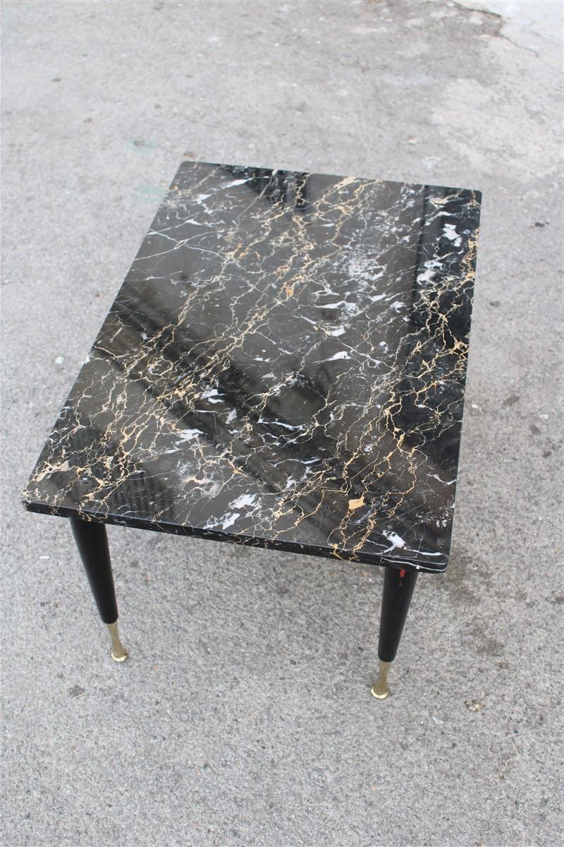 Mid-Century Modern Mid-Century Table Coffe Portoro Marble Brass Feet Black Rectangular, 1950s 